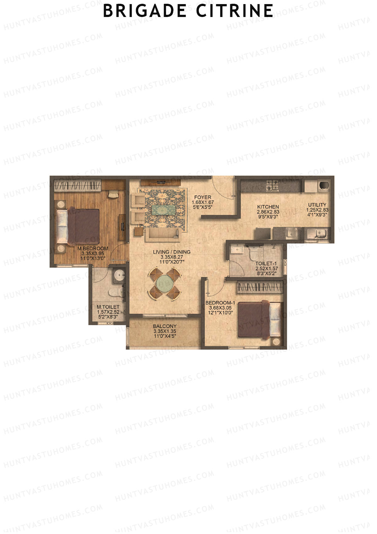 Brigade Citrine Block B Unit 12 (Type 2) Floor Plan