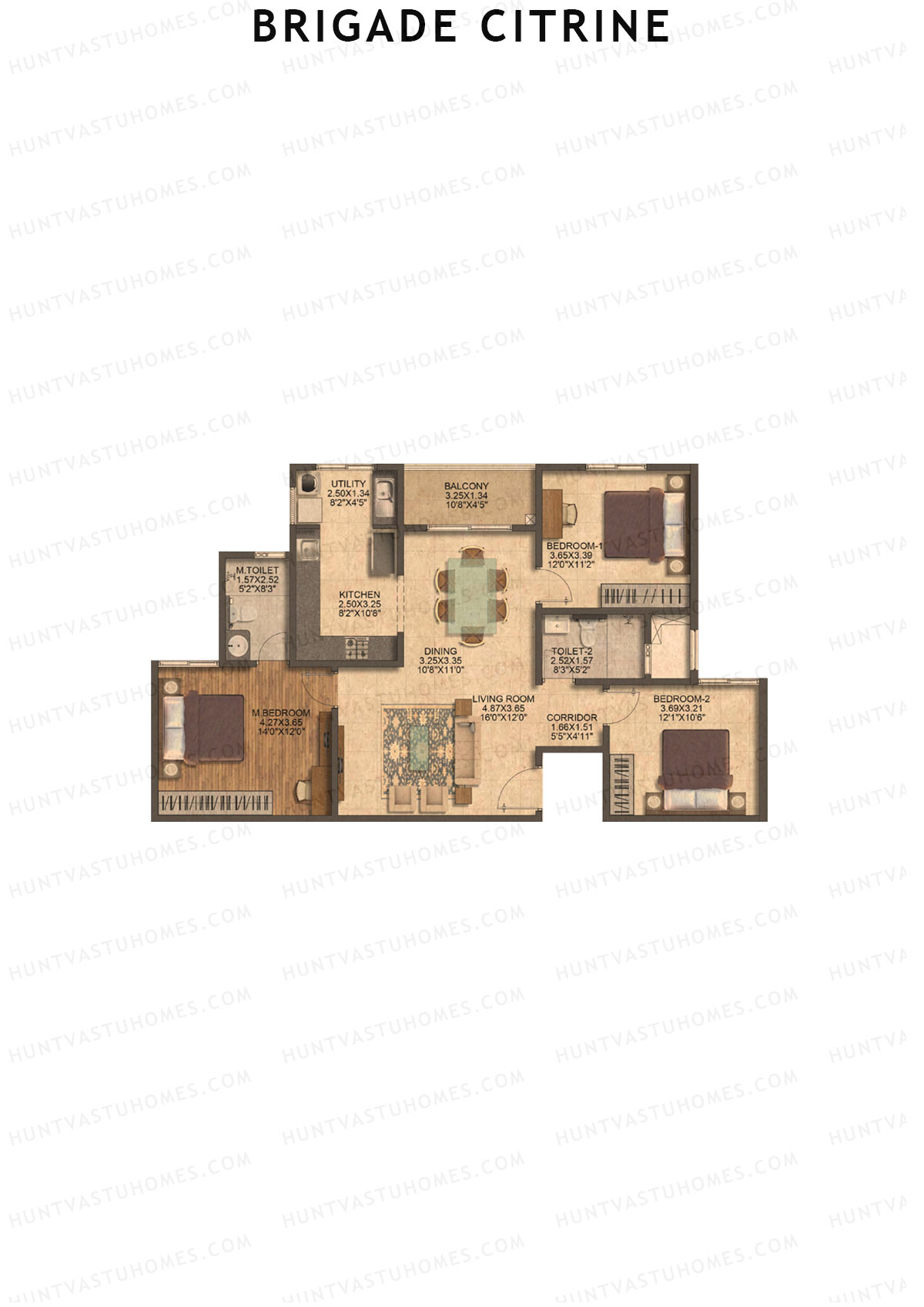 Brigade Citrine Block B Unit 7 (Type 3) Floor Plan