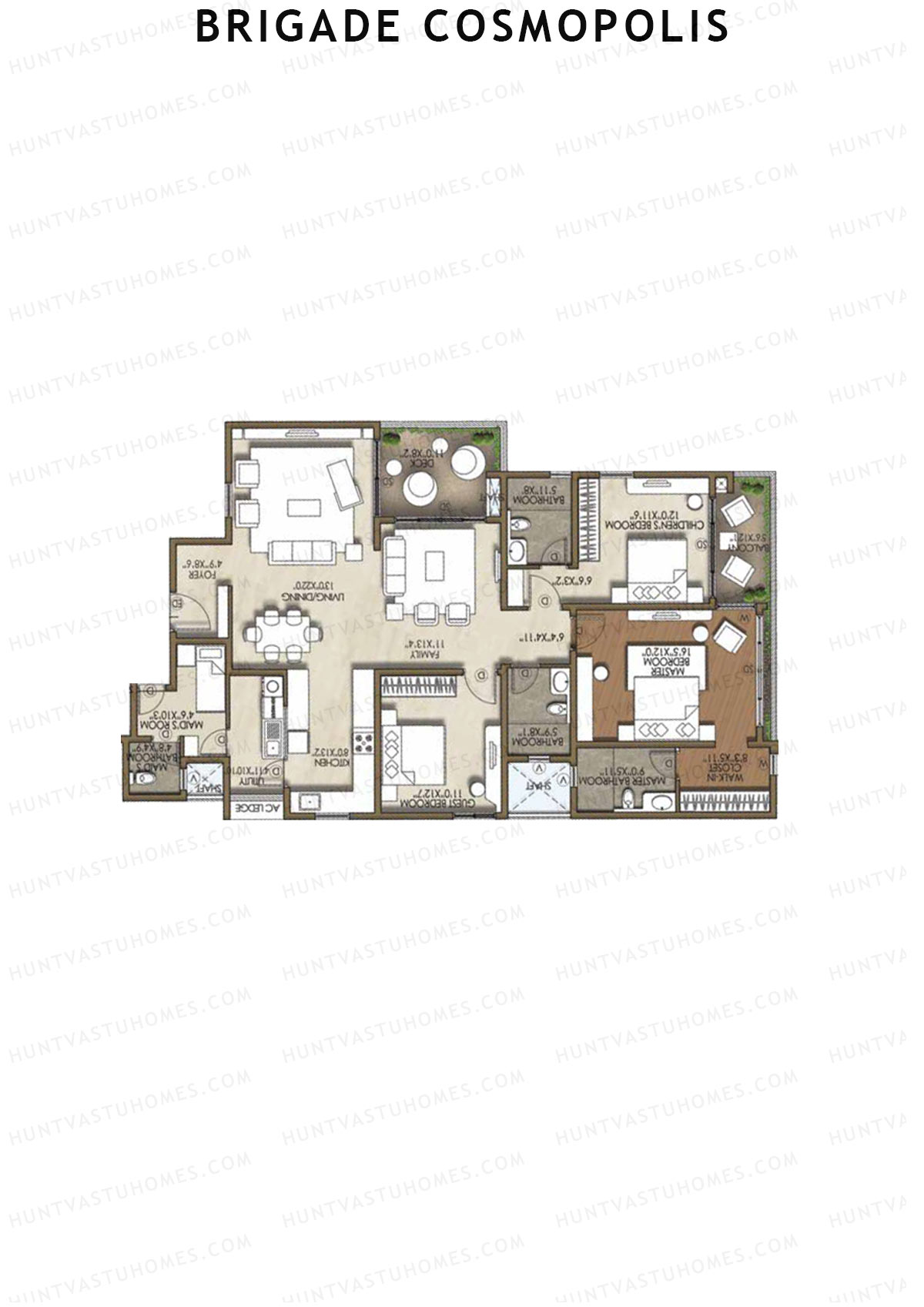 Brigade Cosmopolis, Block F, Unit 26, 3BHK, Super Area 2260   sq ft 