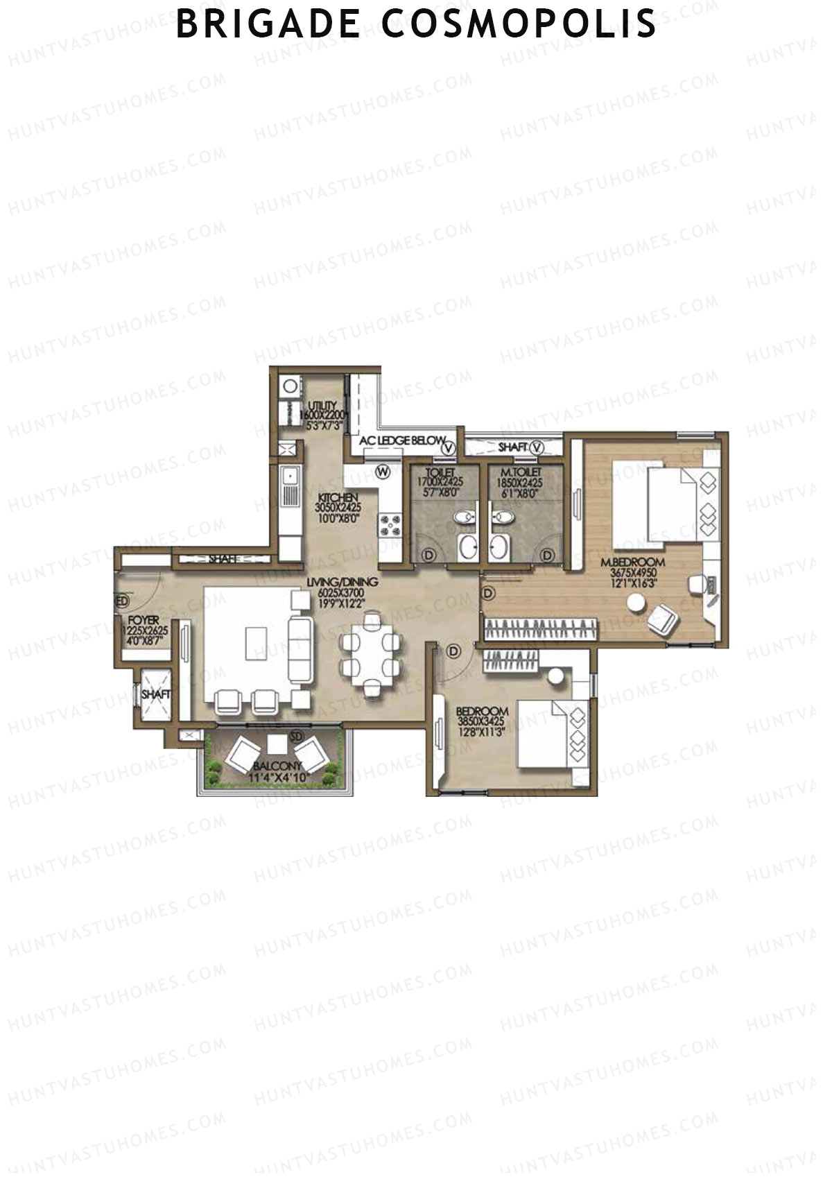 Brigade Cosmopolis, Block H, Unit 30 (Type 2), 2BHK, Super Area 1370   sq ft 