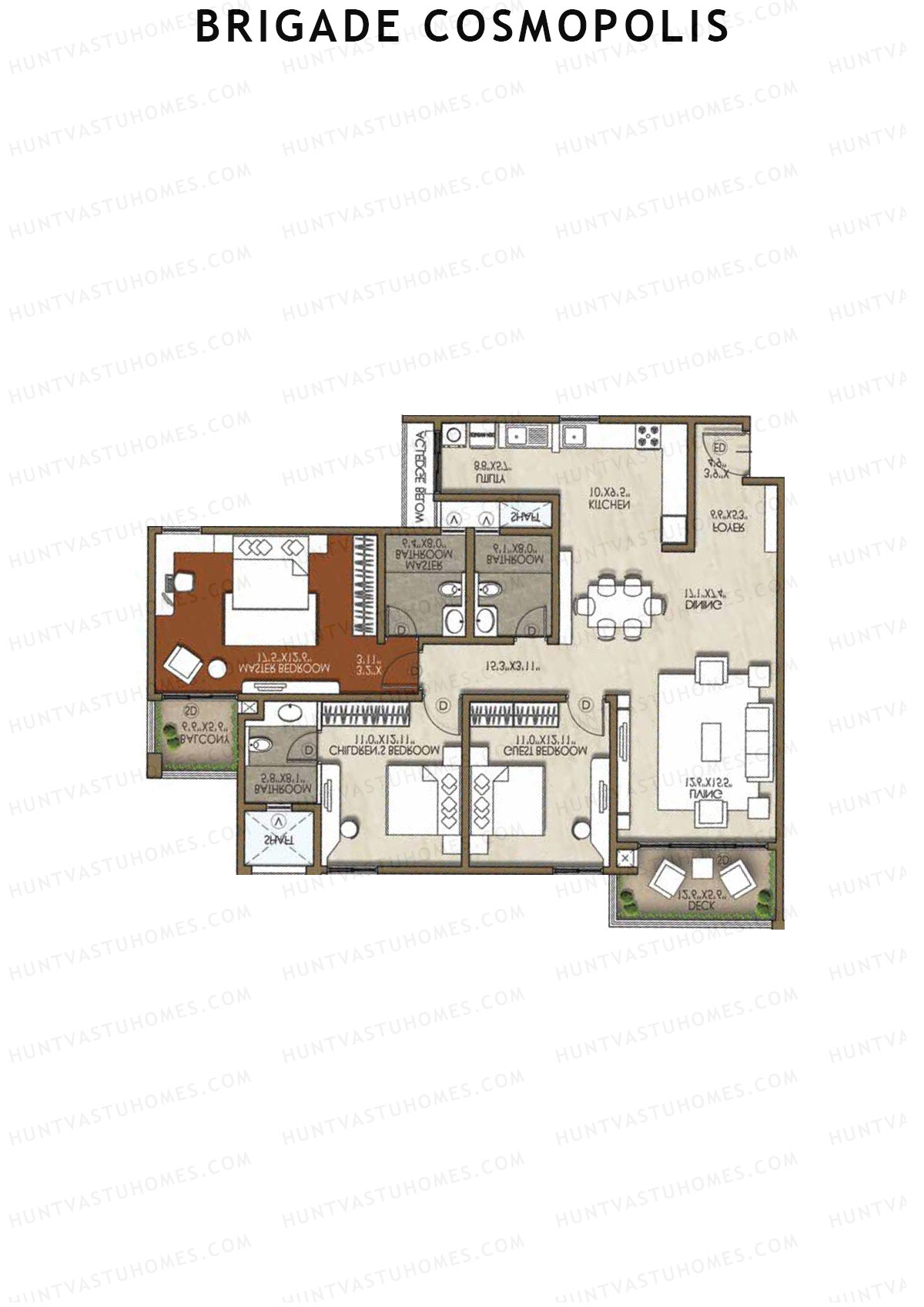 Brigade Cosmopolis, Block H, Unit 31, 3BHK, Super Area 1960   sq ft 