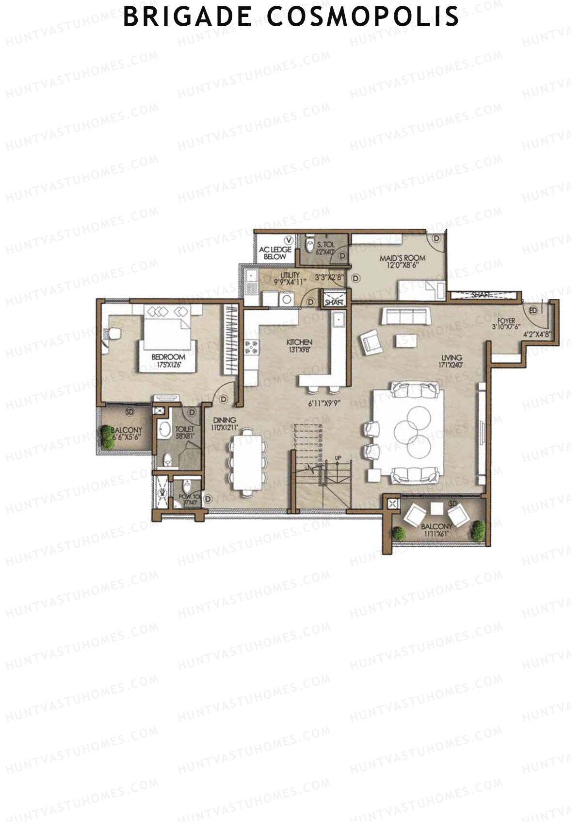 Brigade Cosmopolis, Block H, Unit 31 (Penthouse), 3BHK, Super Area 3720   sq ft 