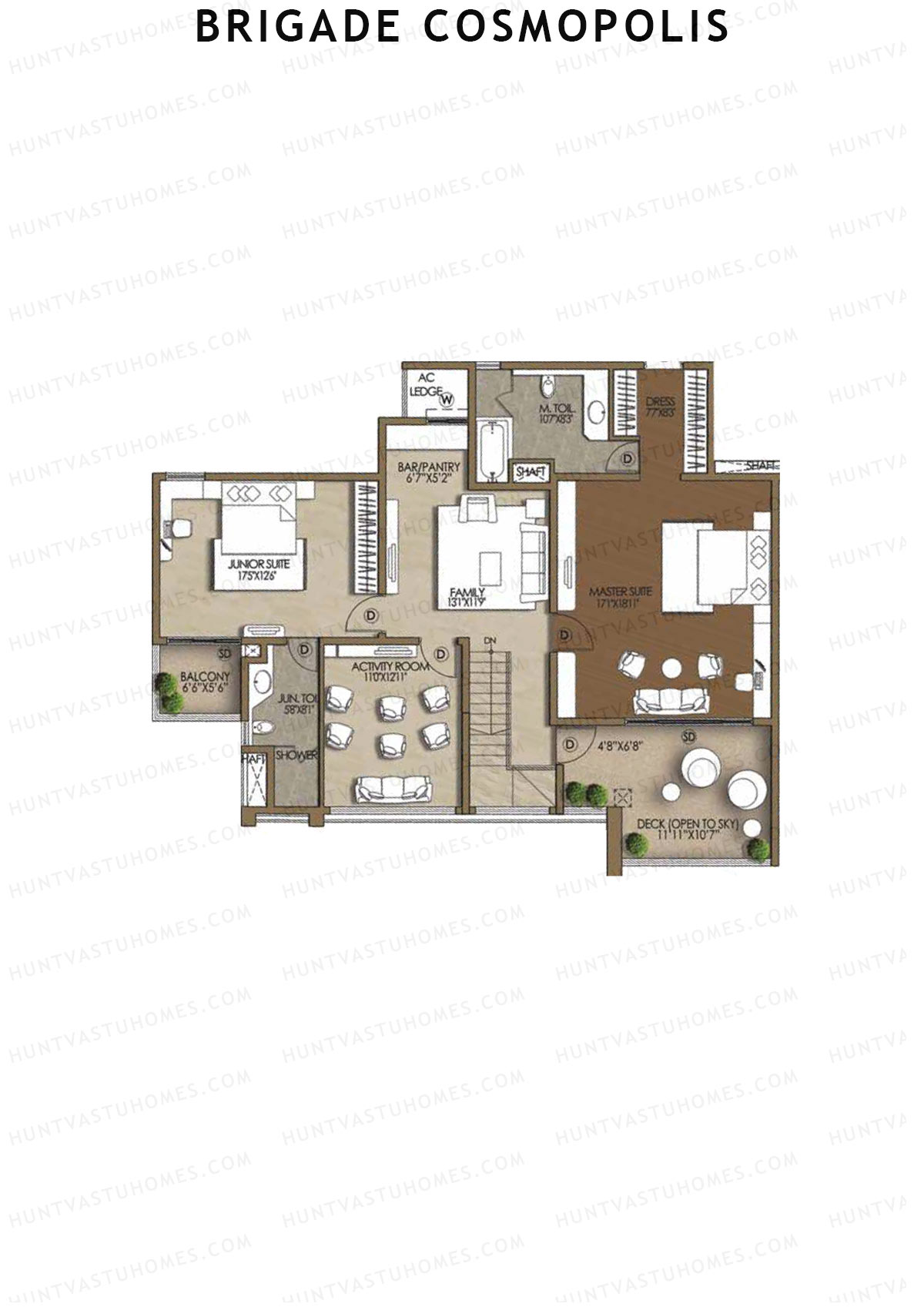Brigade Cosmopolis, Block H, Unit 31 (Penthouse), 3BHK, Super Area 3720   sq ft 