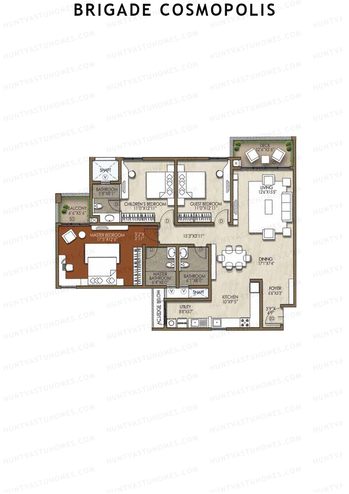 Brigade Cosmopolis, Block H, Unit 32, 3BHK, Super Area 1910   sq ft 