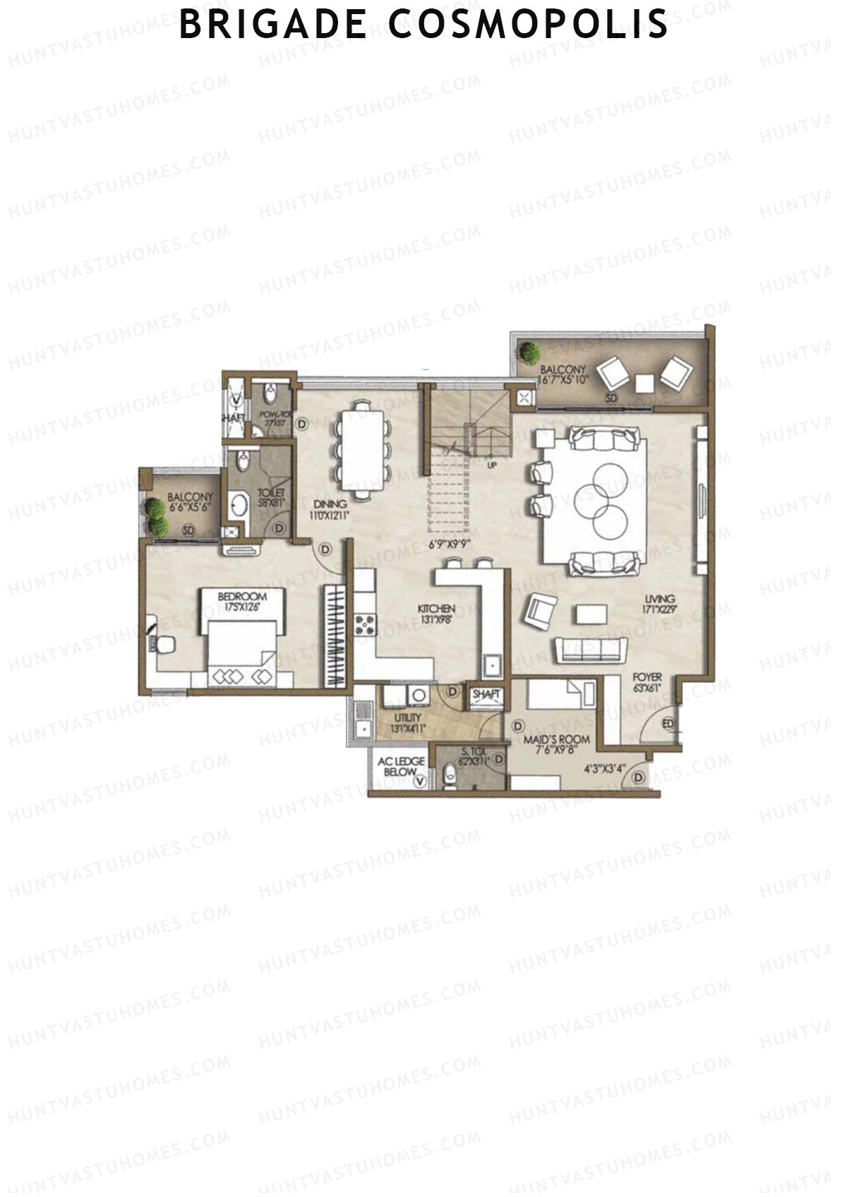 Brigade Cosmopolis, Block H, Unit 32 (Penthouse), 3BHK, Super Area 3850   sq ft 