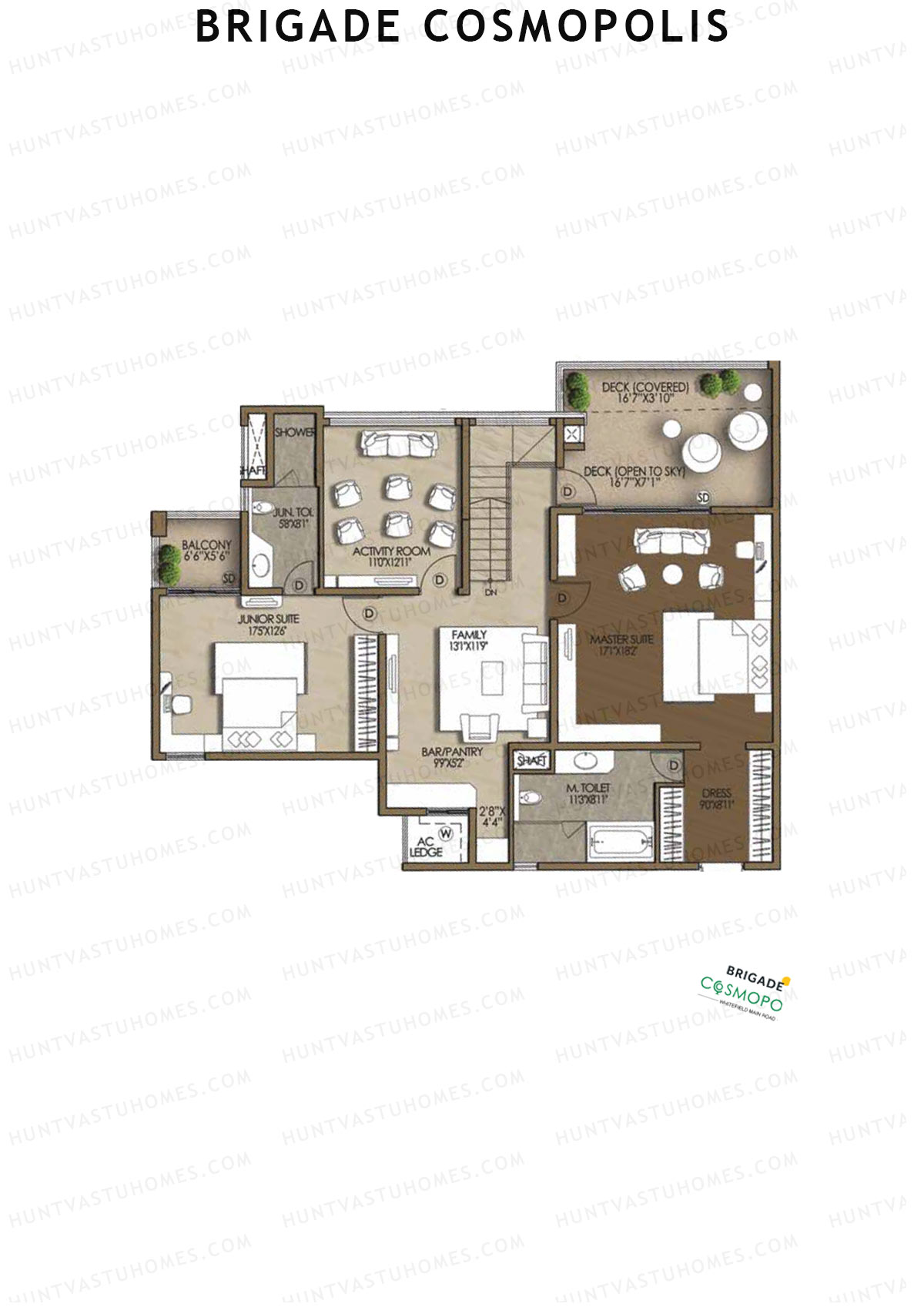Brigade Cosmopolis, Block H, Unit 32 (Penthouse), 3BHK, Super Area 3850   sq ft 