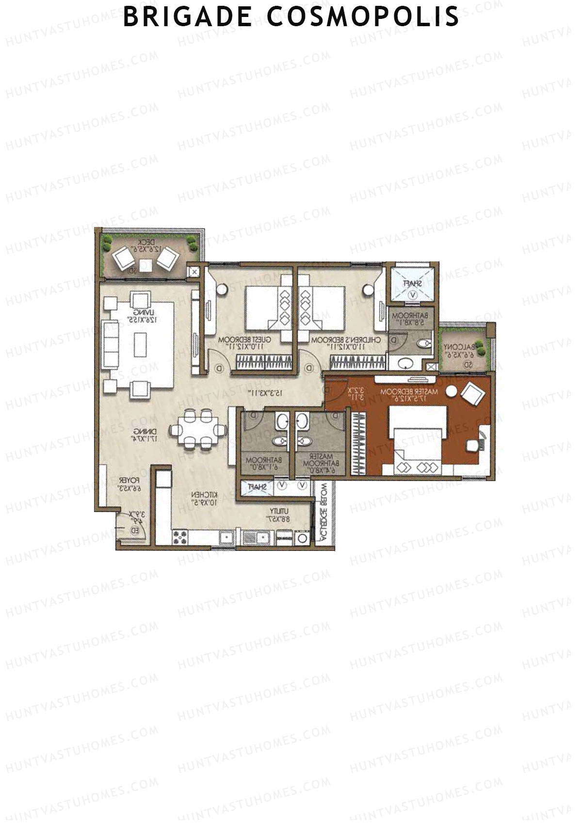 Brigade Cosmopolis, Block H, Unit 33, 3BHK, Super Area 1910   sq ft 