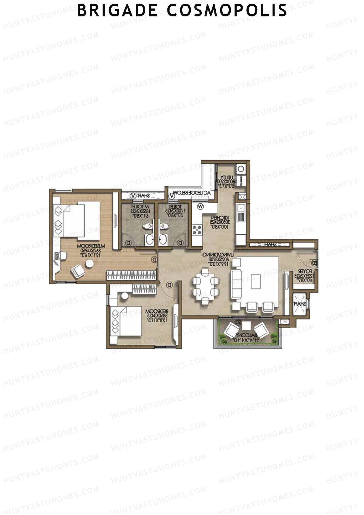 Brigade Cosmopolis, Block I, Unit 34 (Type 2), 2BHK, Super Area 1360   sq ft 