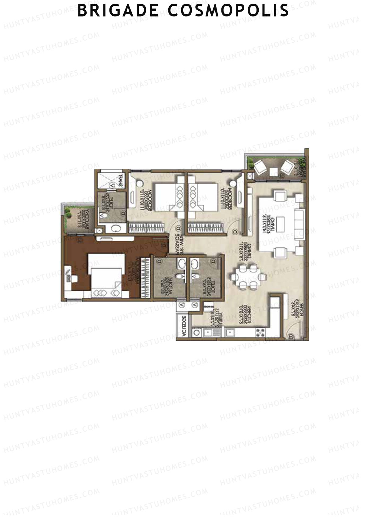Brigade Cosmopolis, Block I, Unit 35, 3BHK, Super Area 1720   sq ft 