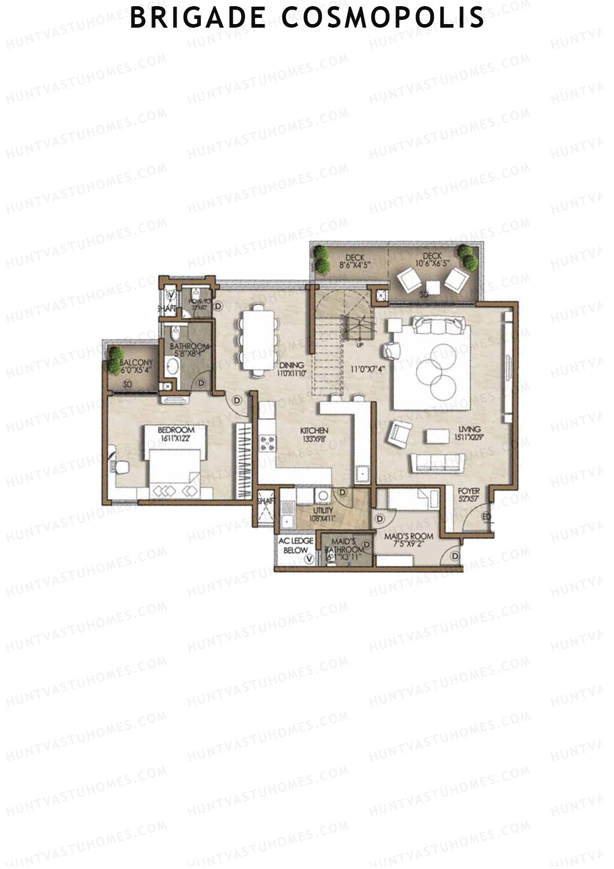 Brigade Cosmopolis, Block I, Unit 35 (Penthouse), 3BHK, Super Area 3480   sq ft 