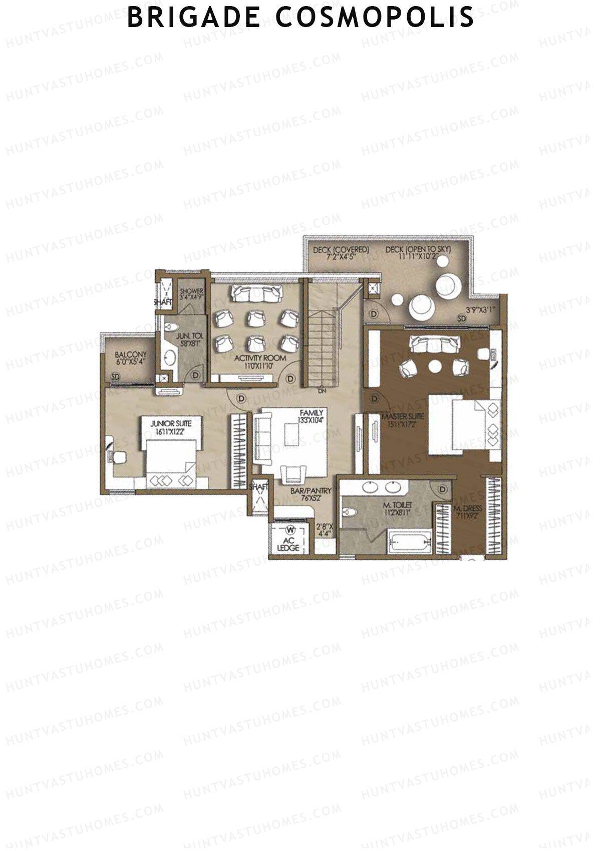 Brigade Cosmopolis, Block I, Unit 35 (Penthouse), 3BHK, Super Area 3480   sq ft 
