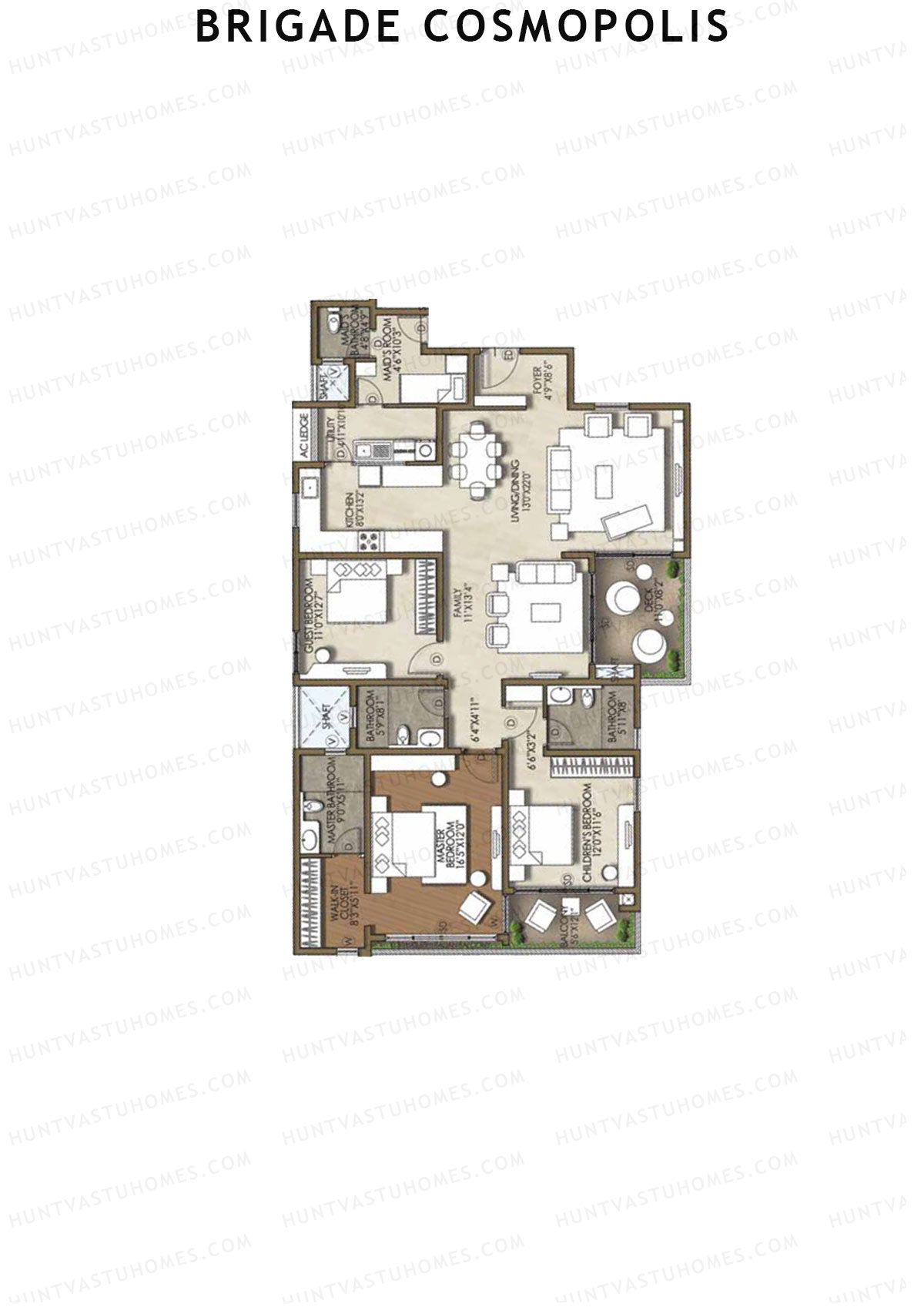 Brigade Cosmopolis, Block I, Unit 38, 3BHK, Super Area 2260   sq ft 
