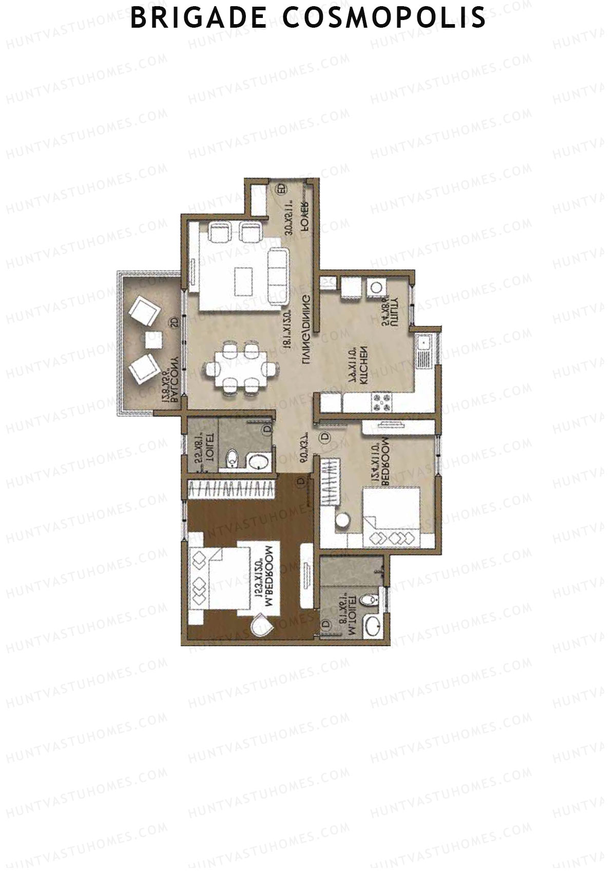 Brigade Cosmopolis, Block J, Unit 42 (Type 1), 2BHK, Super Area 1270   sq ft 