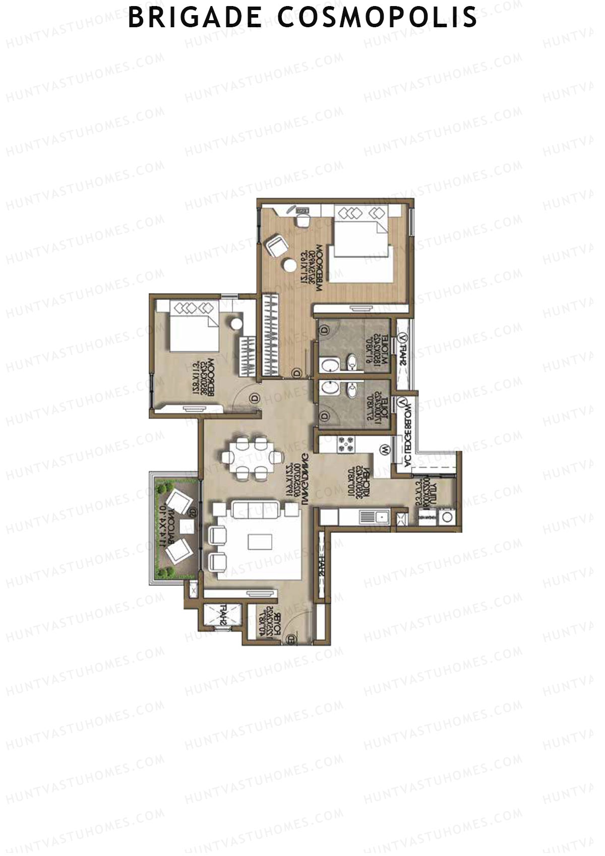 Brigade Cosmopolis, Block K, Unit 43 (Type 2), 2BHK, Super Area 1320   sq ft 