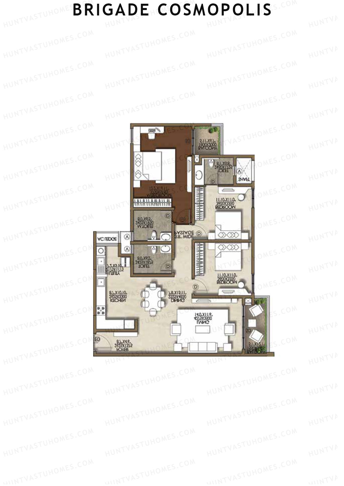 Brigade Cosmopolis, Block K, Unit 44, 3BHK, Super Area 1720   sq ft 