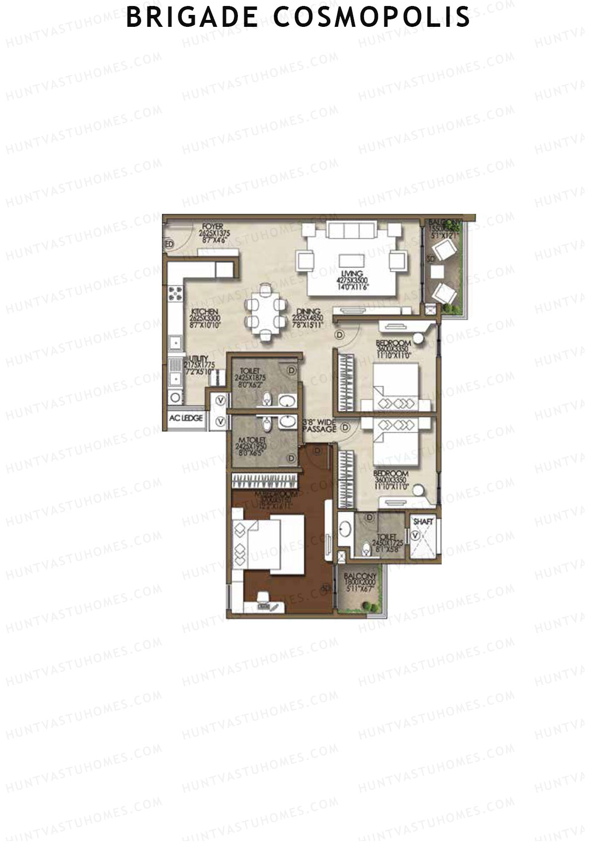 Brigade Cosmopolis, Block K, Unit 45, 3BHK, Super Area 1720   sq ft 