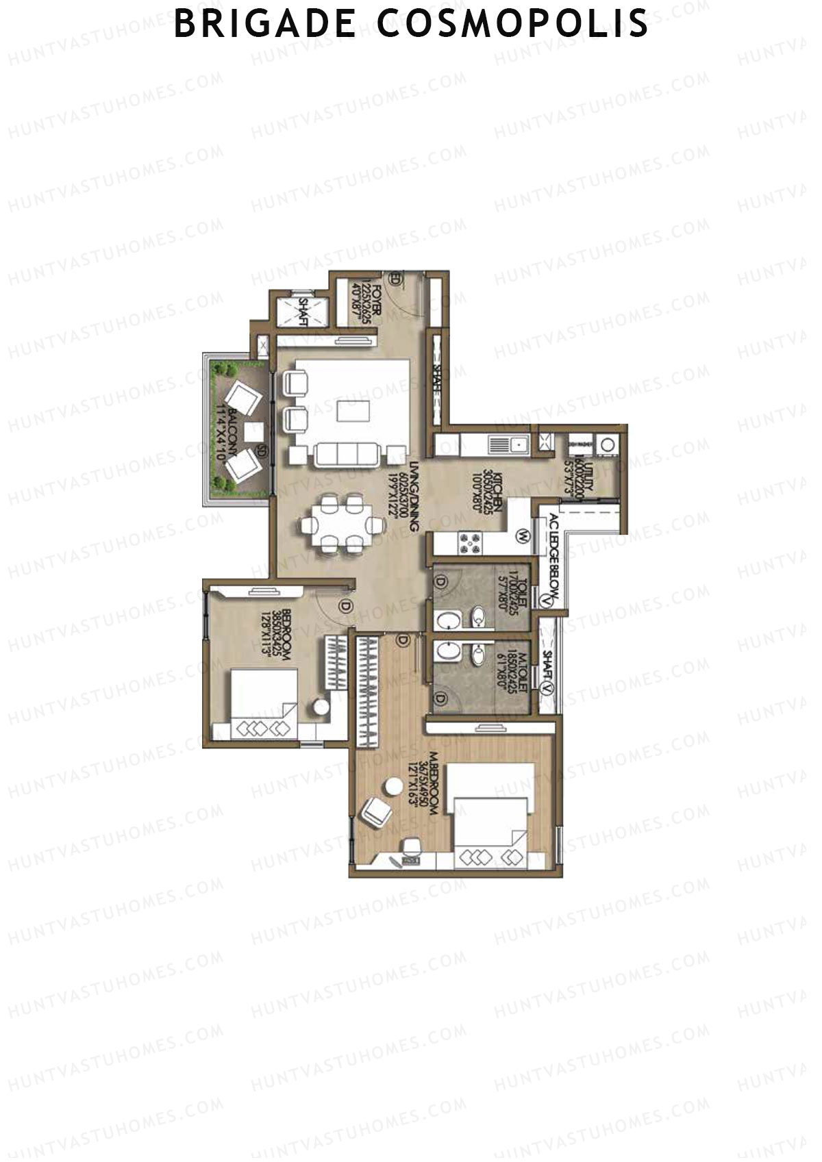 Brigade Cosmopolis, Block K, Unit 46 (Type 2), 2BHK, Super Area 1320   sq ft 