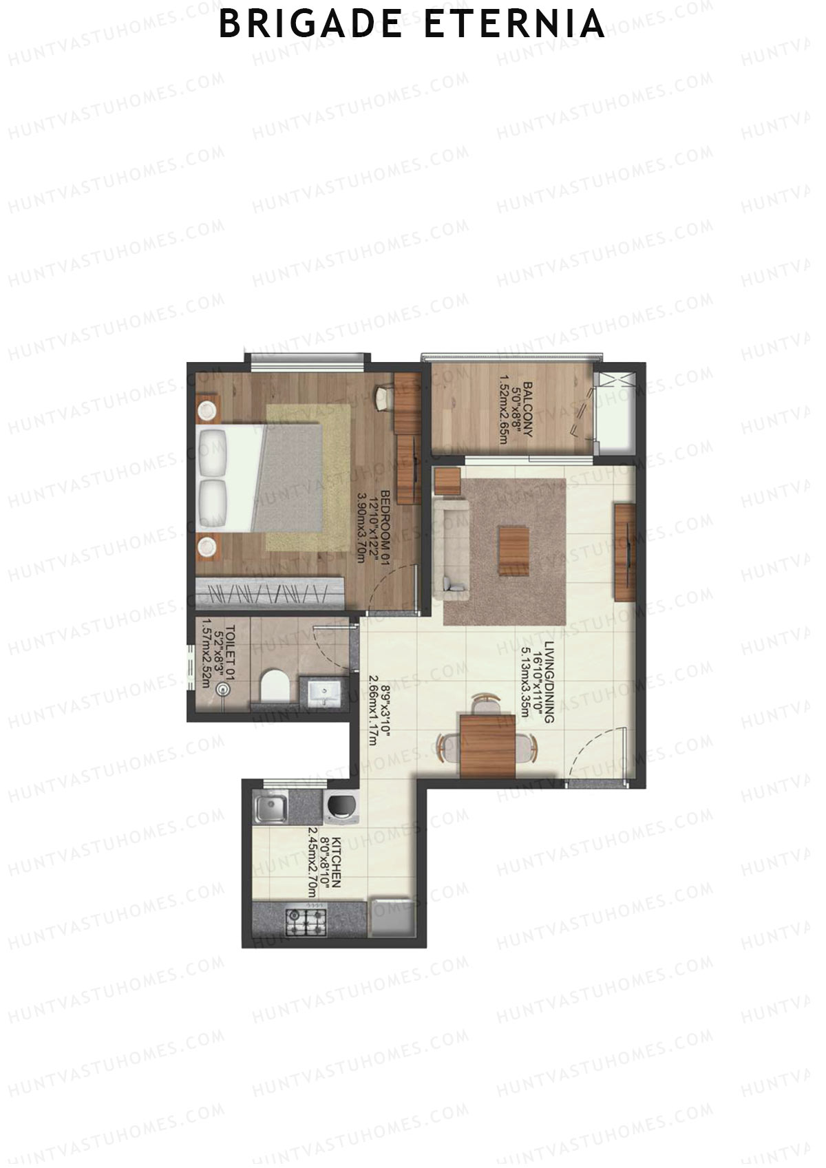 Brigade Eternia Tower A Unit 4 (Type 1G) Floor Plan
