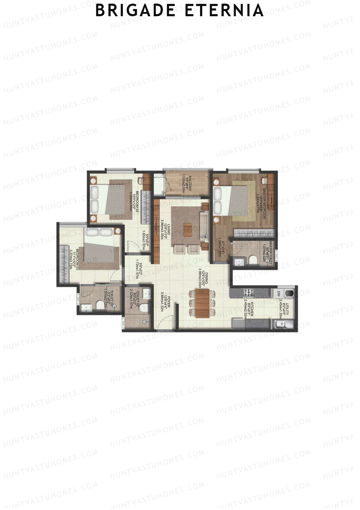 Brigade Eternia Tower A Unit 6 (Type 3C) Floor Plan