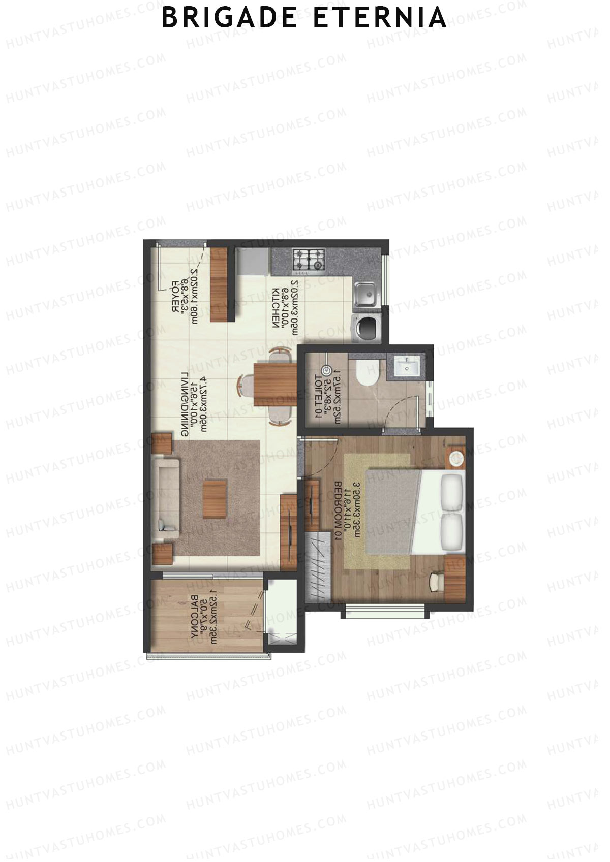 Brigade Eternia Tower A Unit 7 (Type 1B) Floor Plan