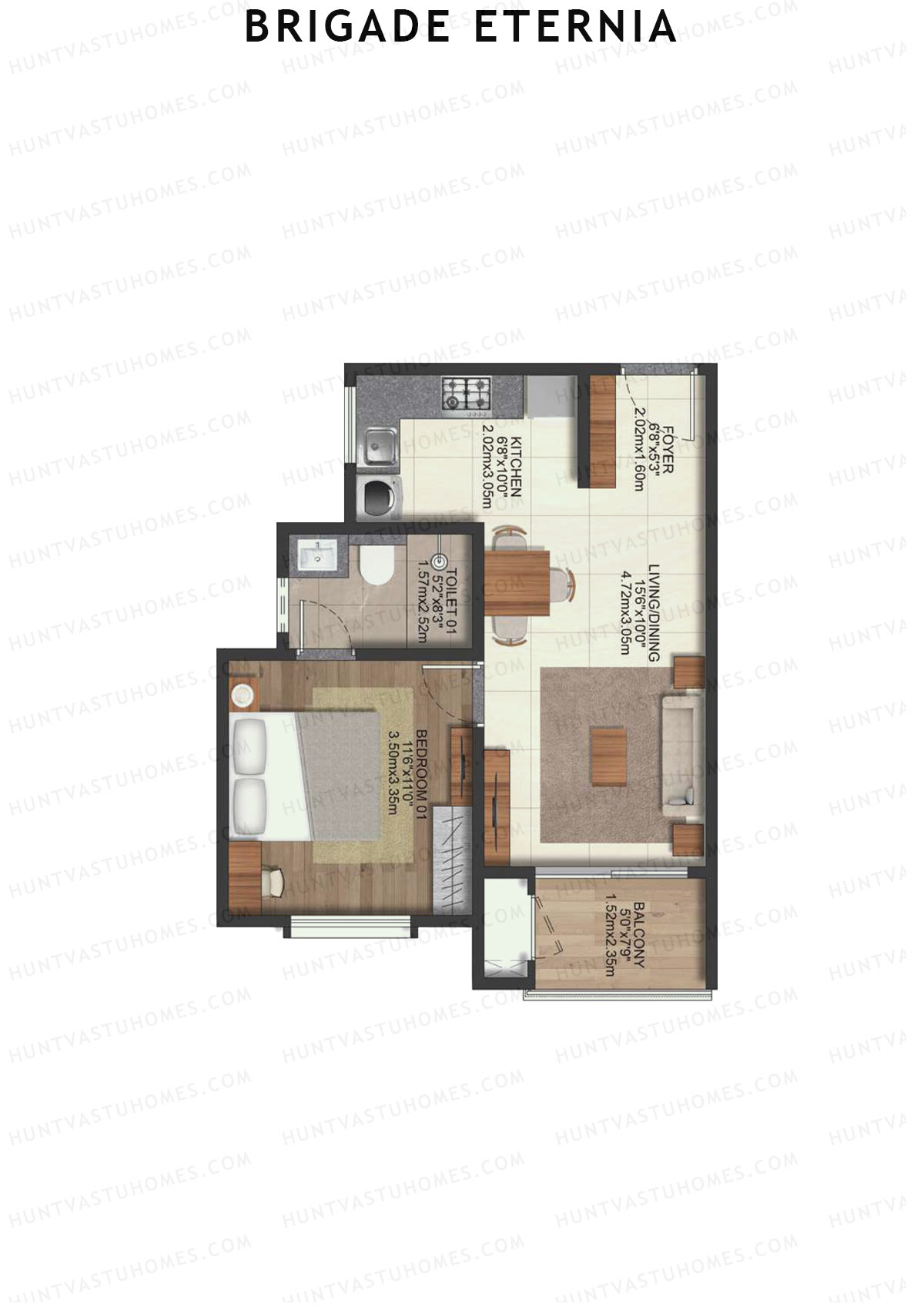 Brigade Eternia Tower A Unit 8 (Type 1A) Floor Plan
