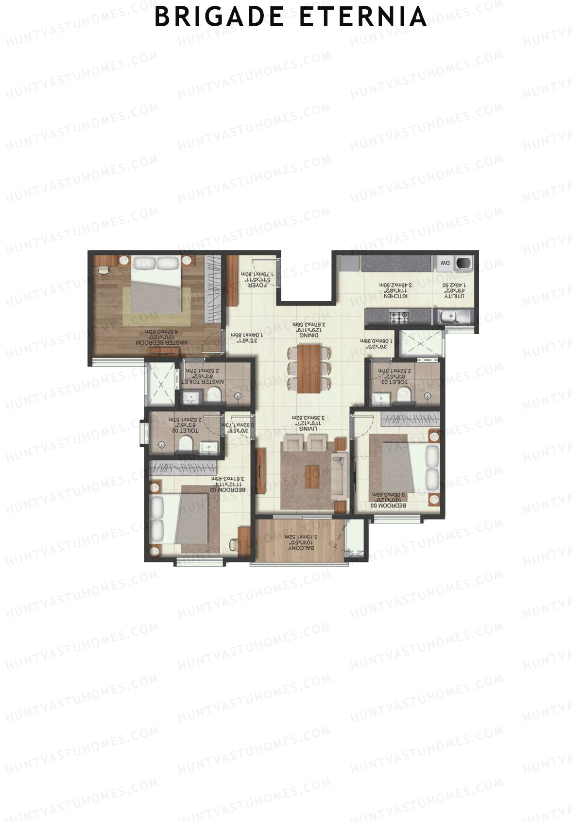 Brigade Eternia Tower A Unit 9 (Type 3K) Floor Plan