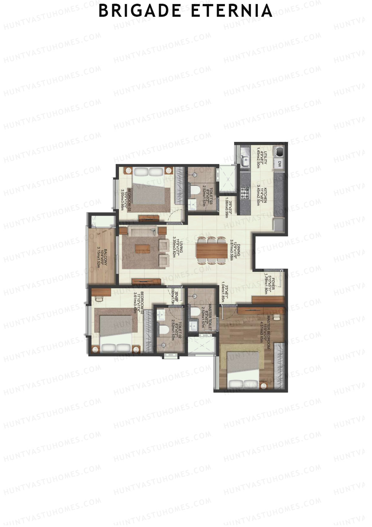 Brigade Eternia Tower C Unit 18 (Type 3H) Floor Plan