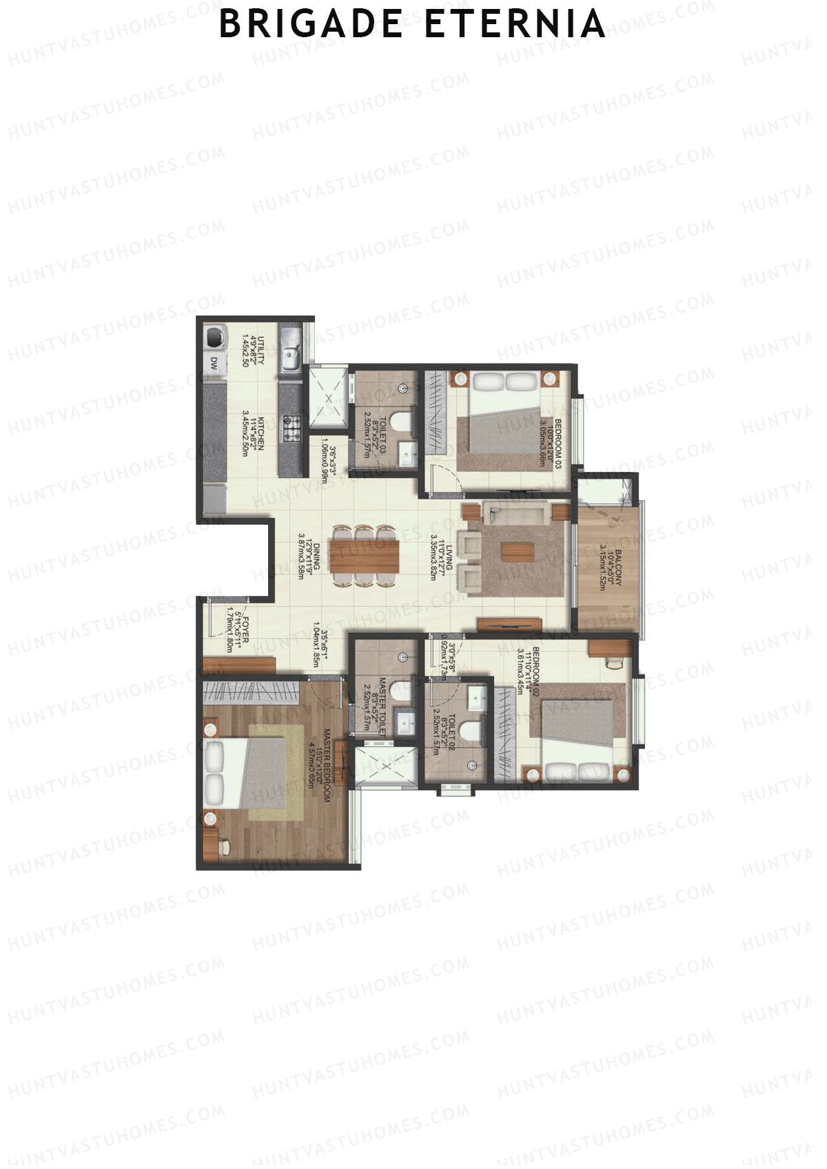 Brigade Eternia Tower C Unit 20 (Type 3F) Floor Plan