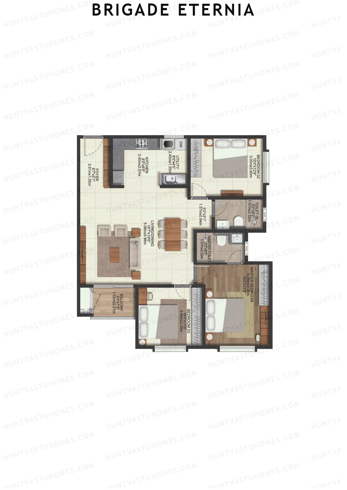 Brigade Eternia Tower C Unit 22 (Type 3A) Floor Plan