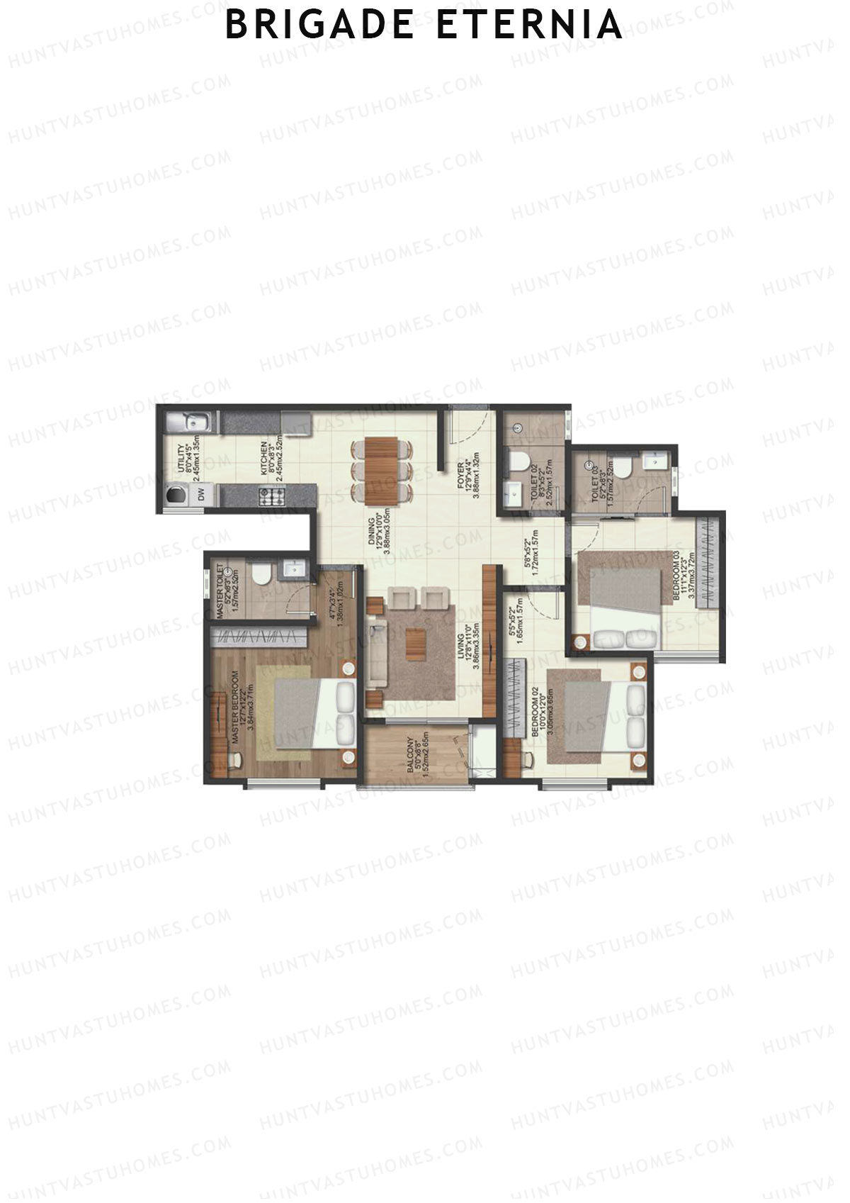Brigade Eternia Tower C Unit 24 (Type 3E) Floor Plan