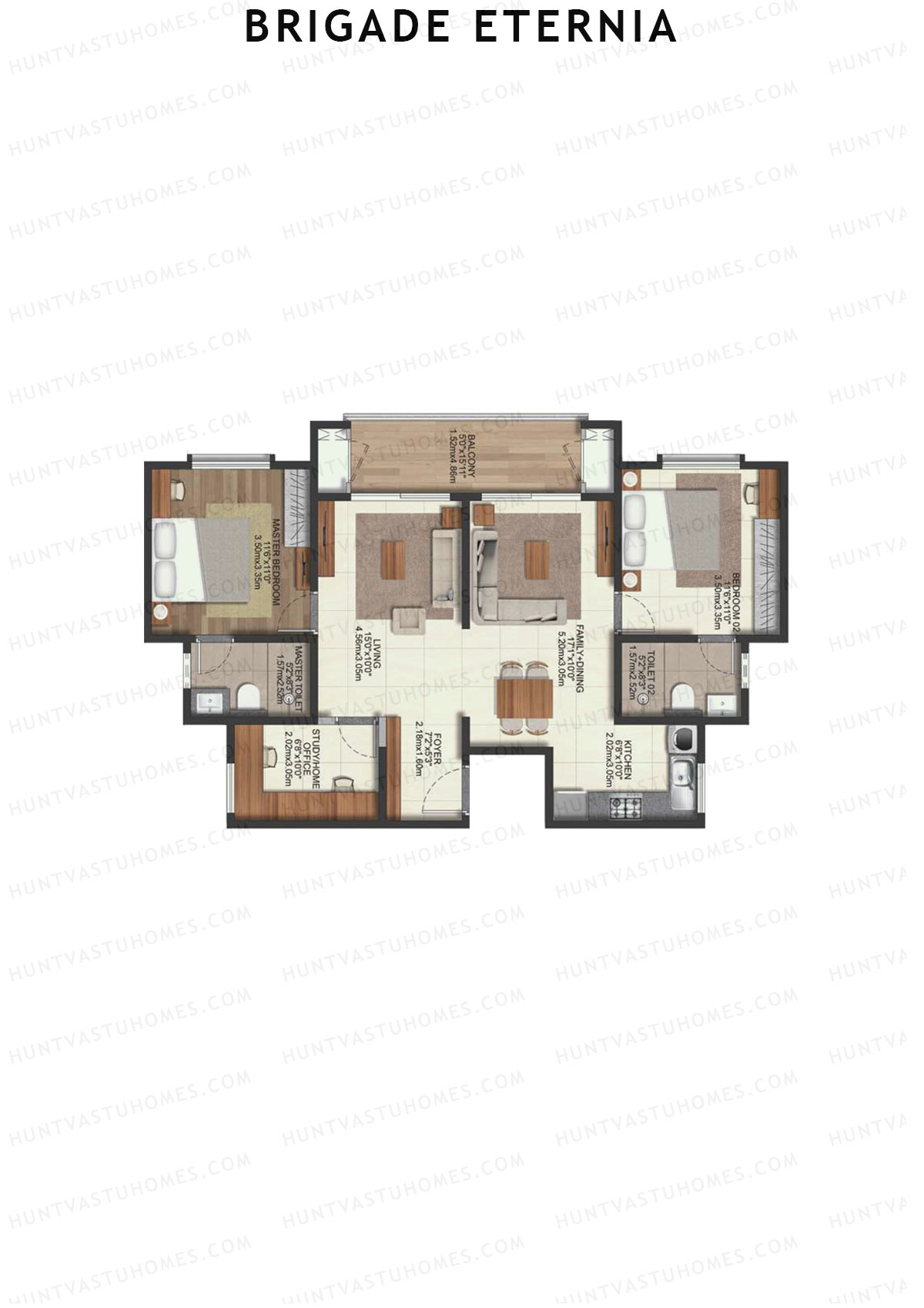 Brigade Eternia Tower C Unit 25 (Type 2H) Floor Plan