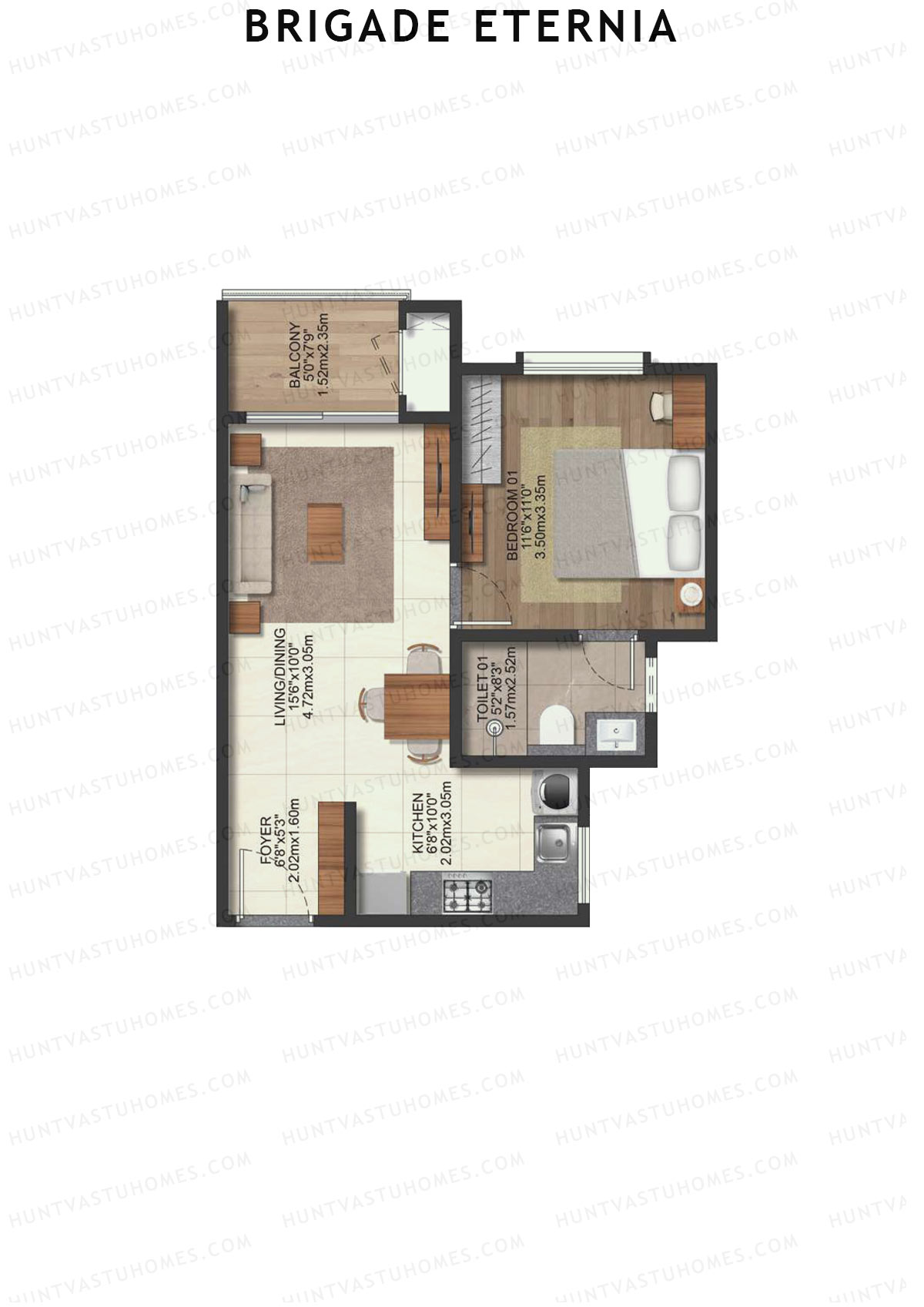 Brigade Eternia Tower C Unit 26 (Type 1C) Floor Plan