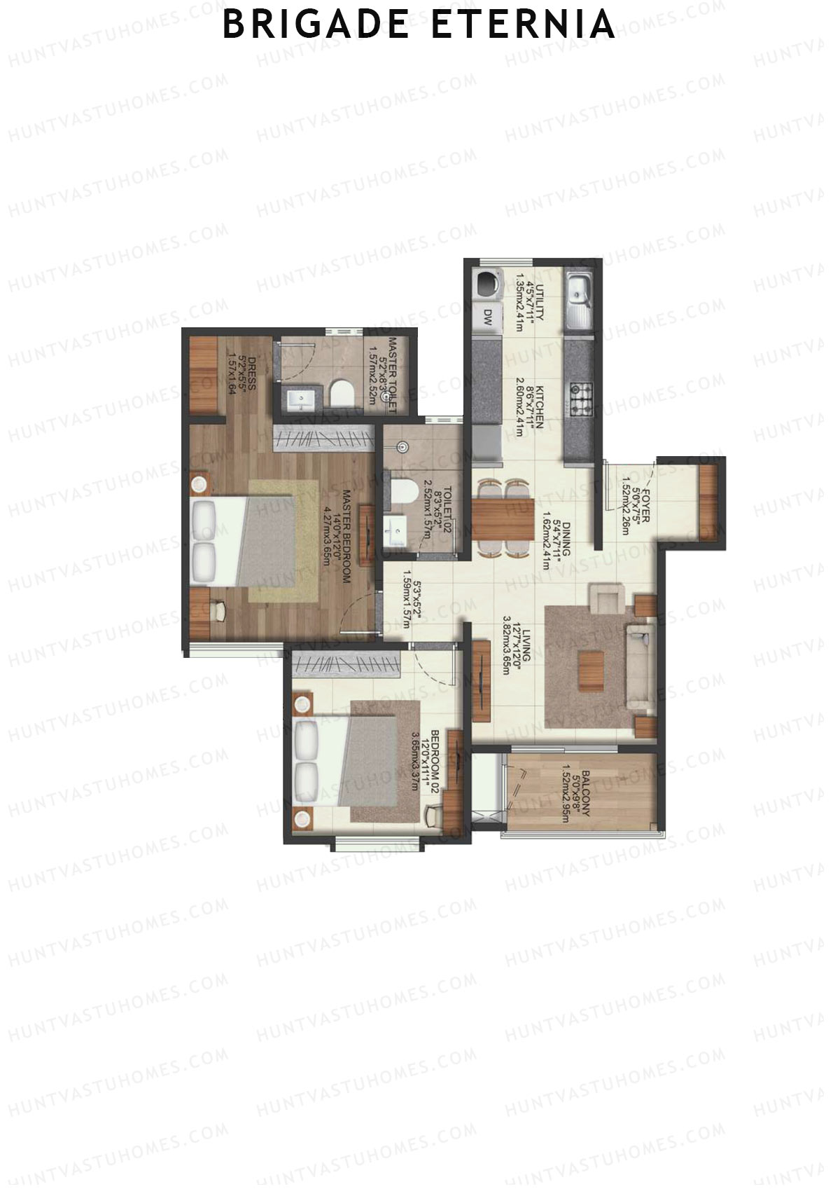Brigade Eternia Tower E Unit 40 (Type 2C) Floor Plan
