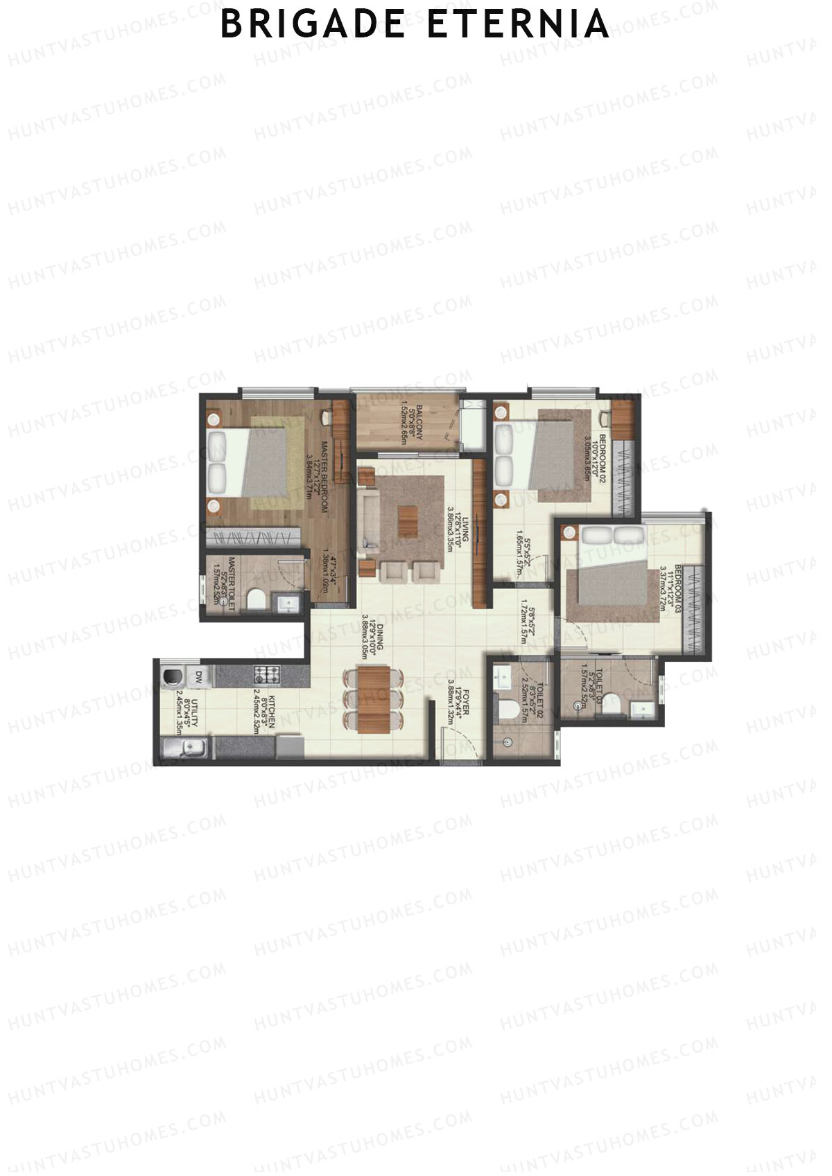 Brigade Eternia Tower G Unit 48 (Type 3B) Floor Plan
