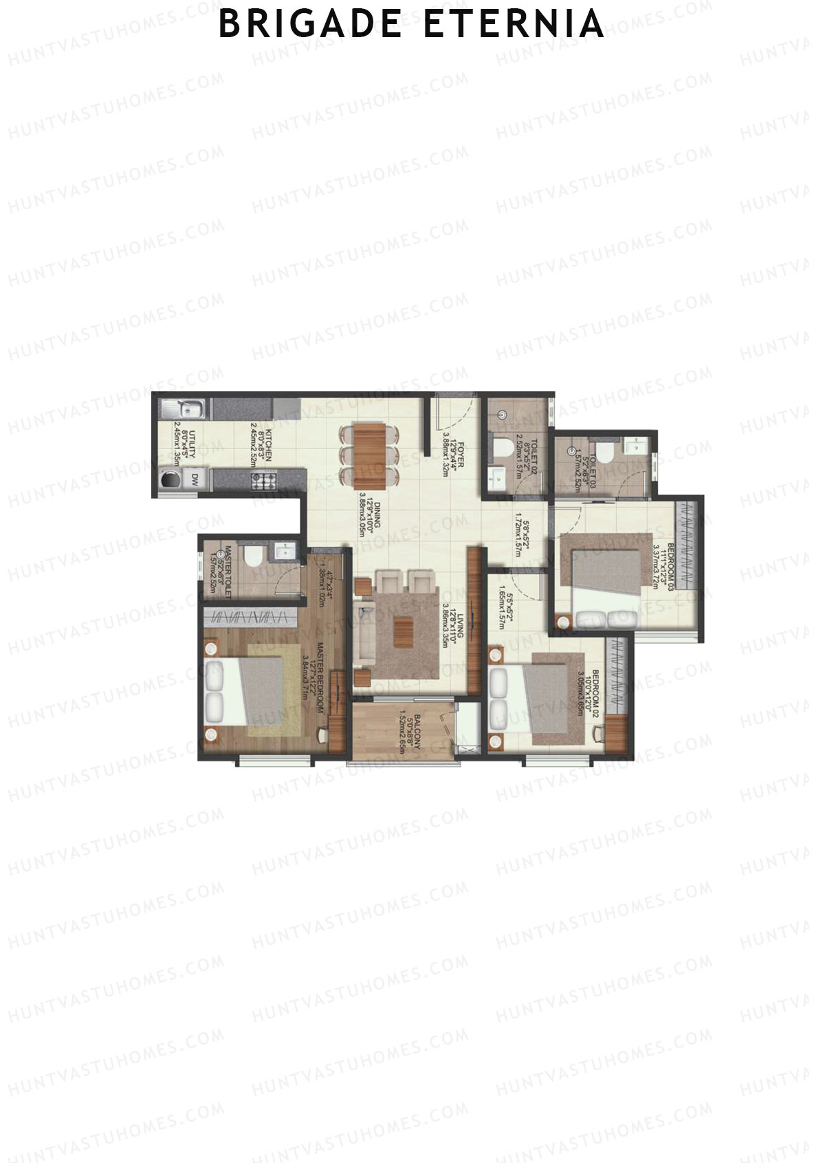 Brigade Eternia Tower G Unit 49 (Type 3E) Floor Plan