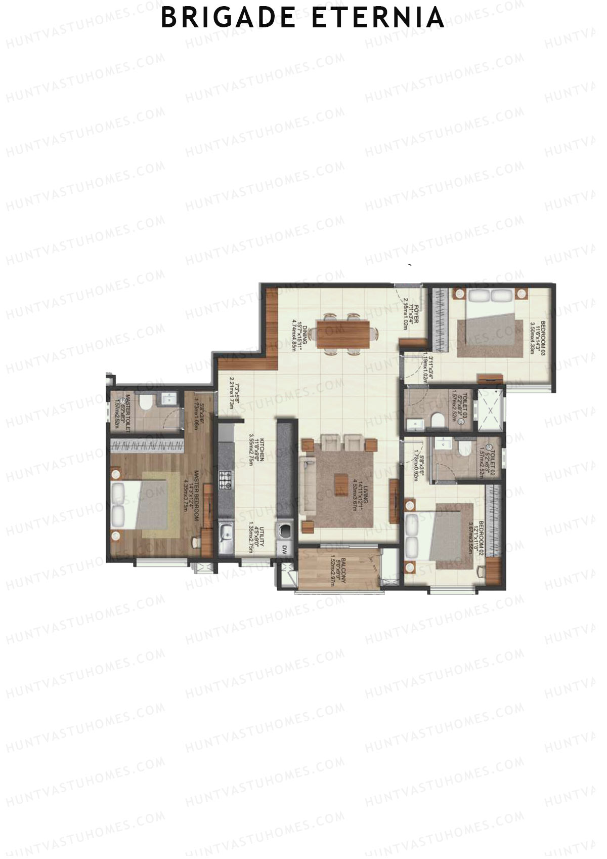 Brigade Eternia Tower G Unit 50 (Type 3V) Floor Plan