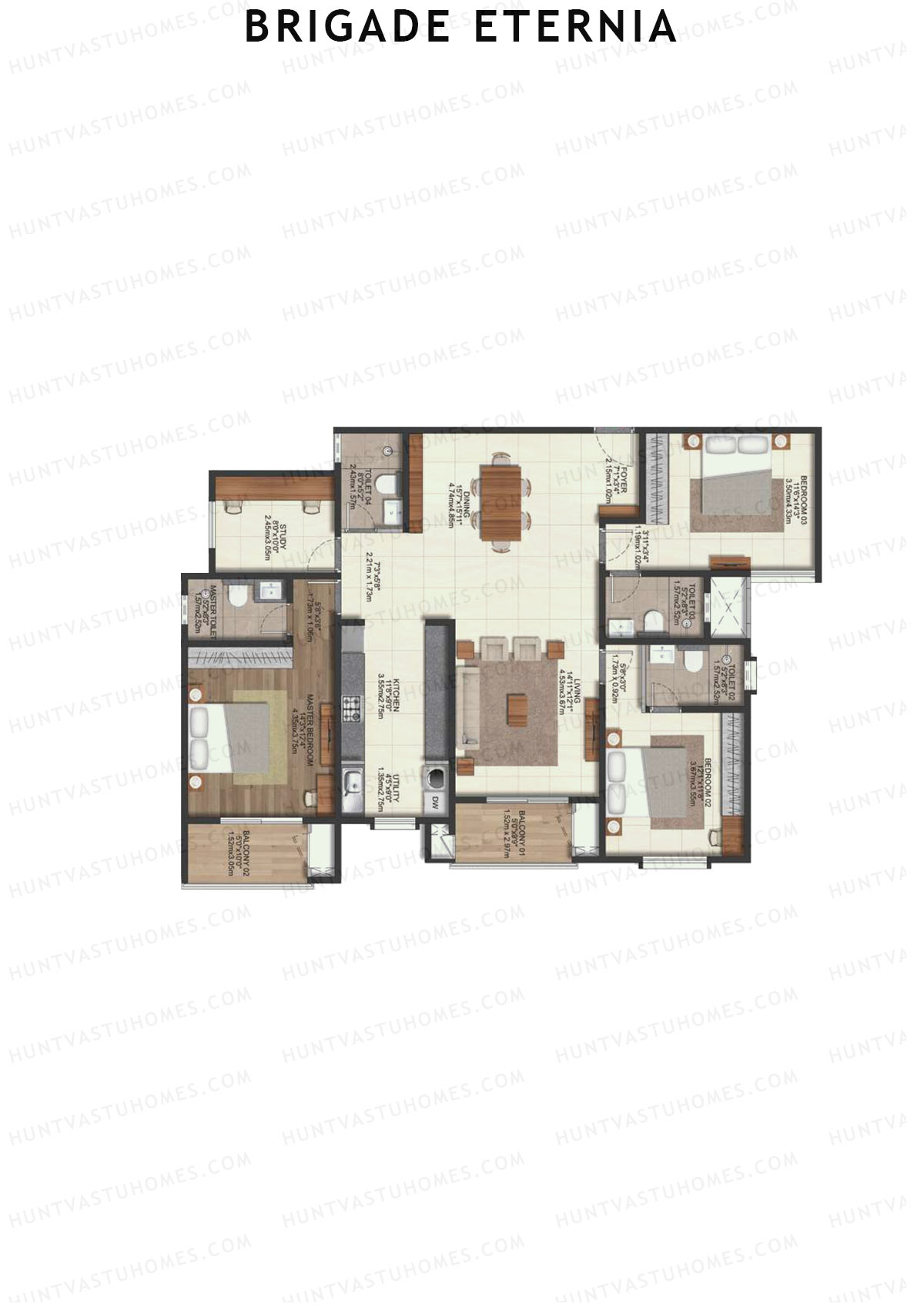 Brigade Eternia Tower G Unit 50 (Type 3Y) Floor Plan