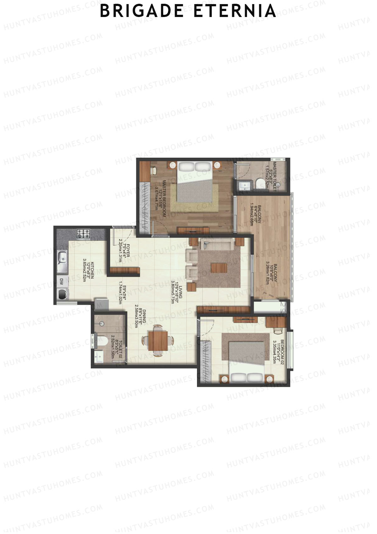 Brigade Eternia Tower I Unit 58 (Type 2F) Floor Plan