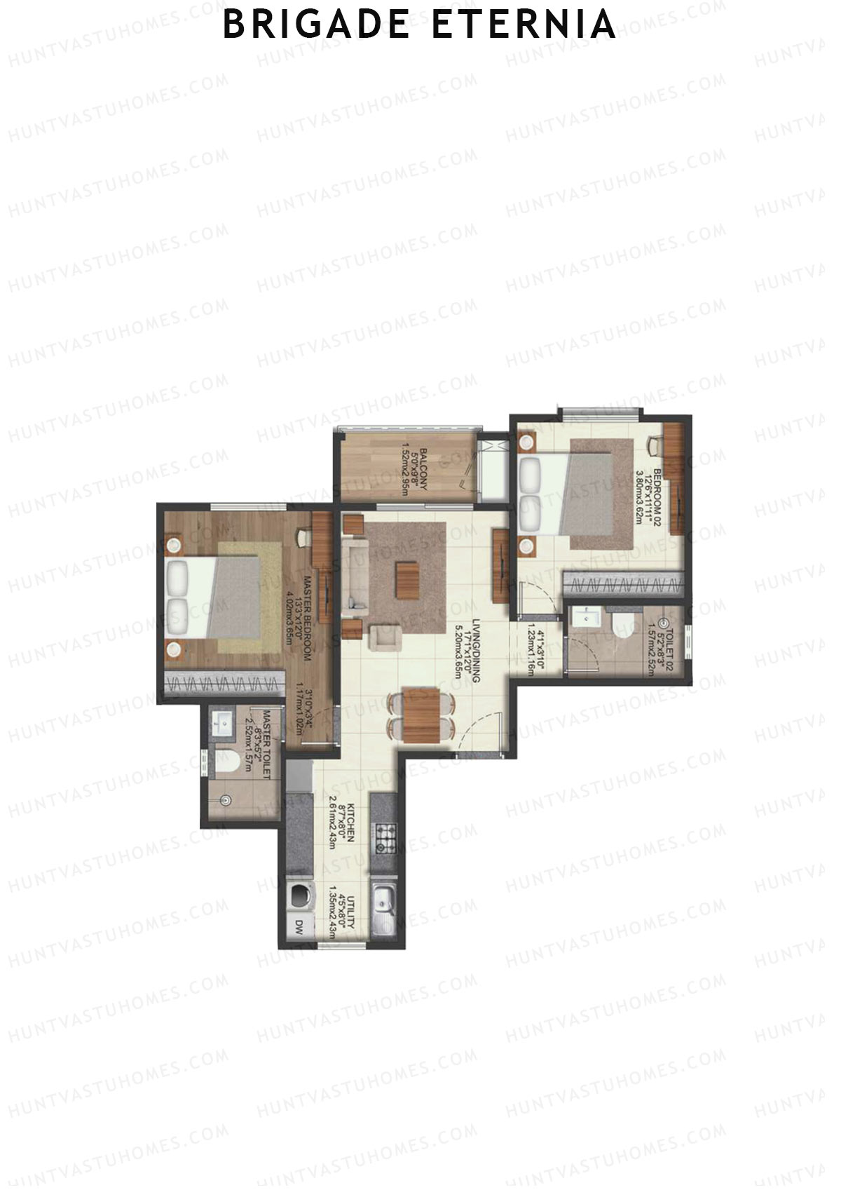 Brigade Eternia Tower K Unit 69 (Type 2A) Floor Plan