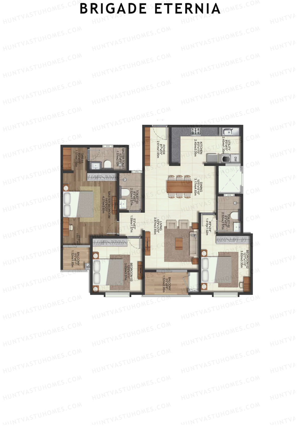 Brigade Eternia Tower K Unit 73 (Type 3N) Floor Plan