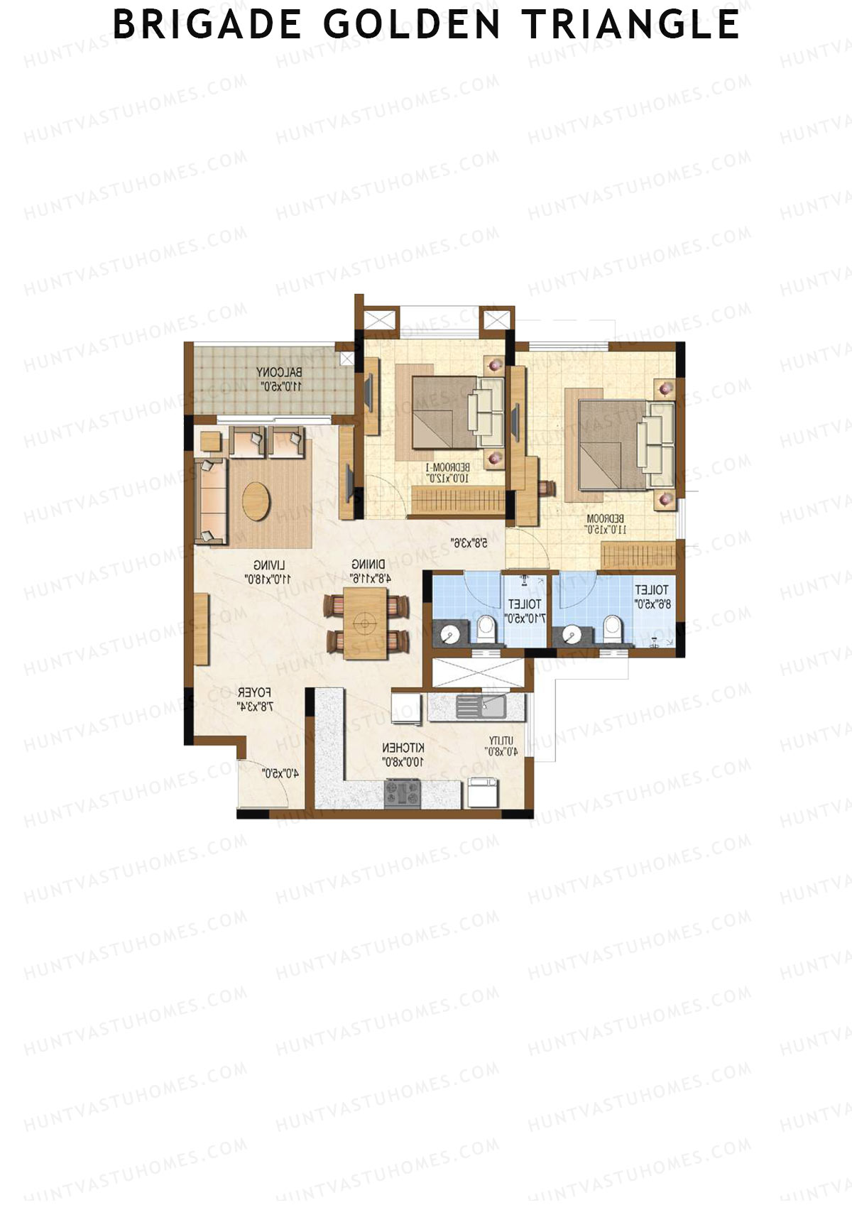 Brigade Golden Triangle Tower A Unit 2 (Type 2) Floor Plan