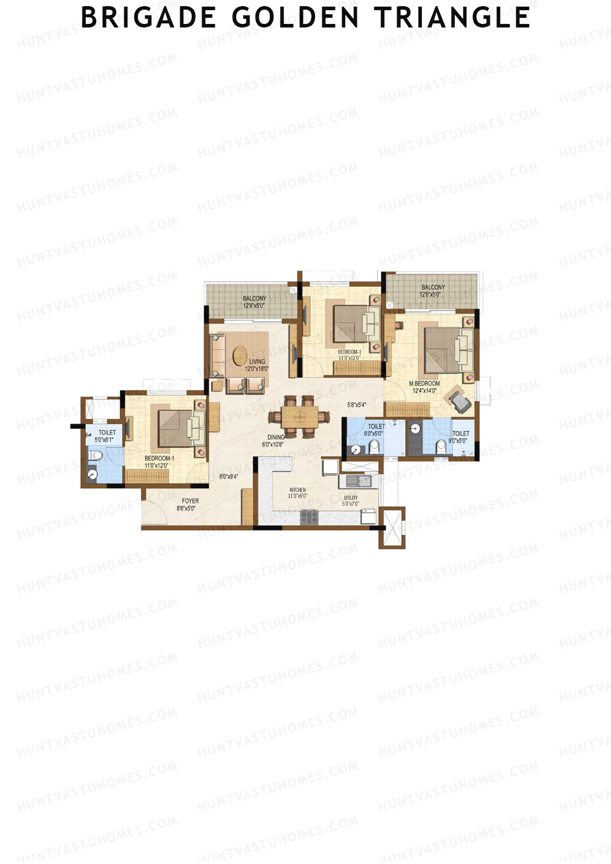 Brigade Golden Triangle Tower A Unit 3 (Type 5) Floor Plan