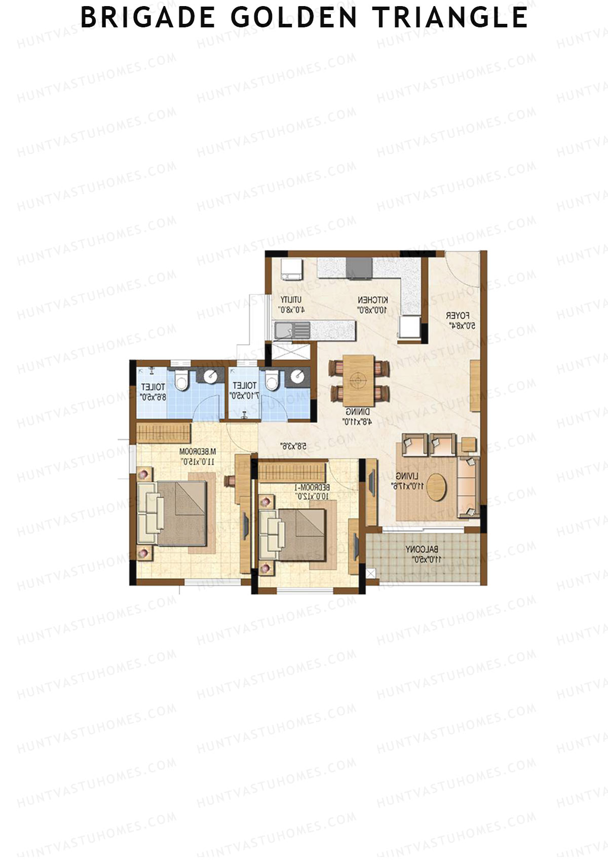 Brigade Golden Triangle Tower A Unit 6 (Type 1) Floor Plan