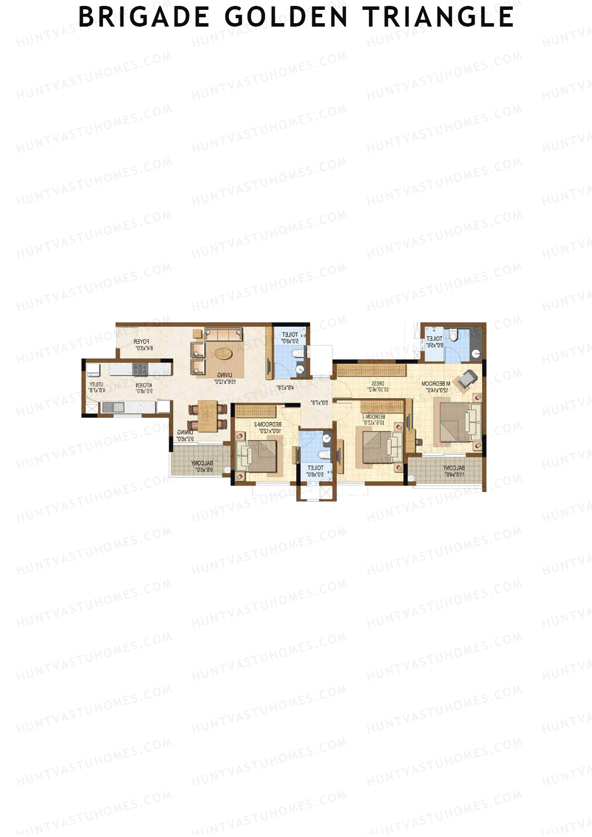 Brigade Golden Triangle Tower B Unit 4 (Type 4) Floor Plan
