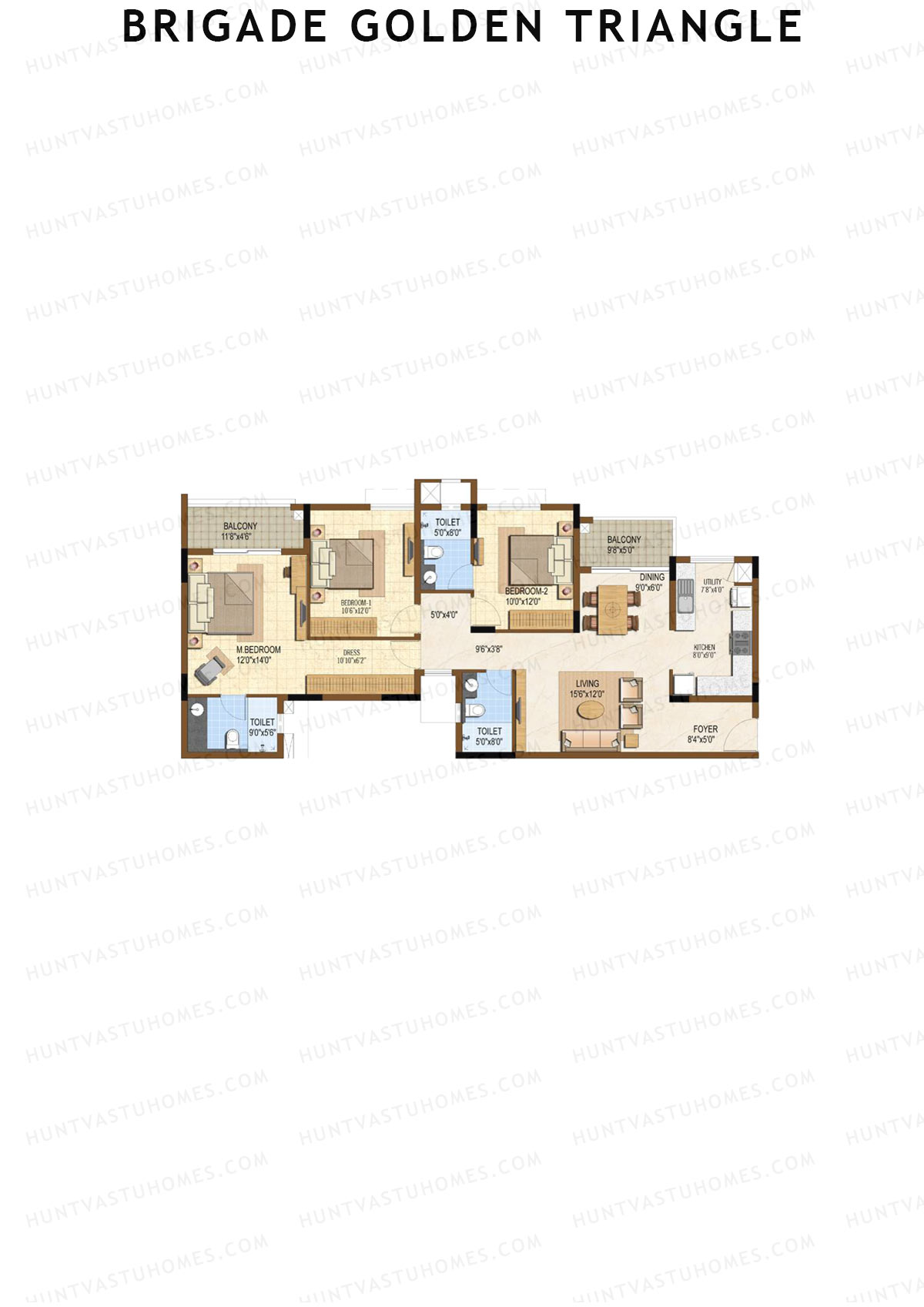 Brigade Golden Triangle Tower B Unit 8 (Type 3) Floor Plan