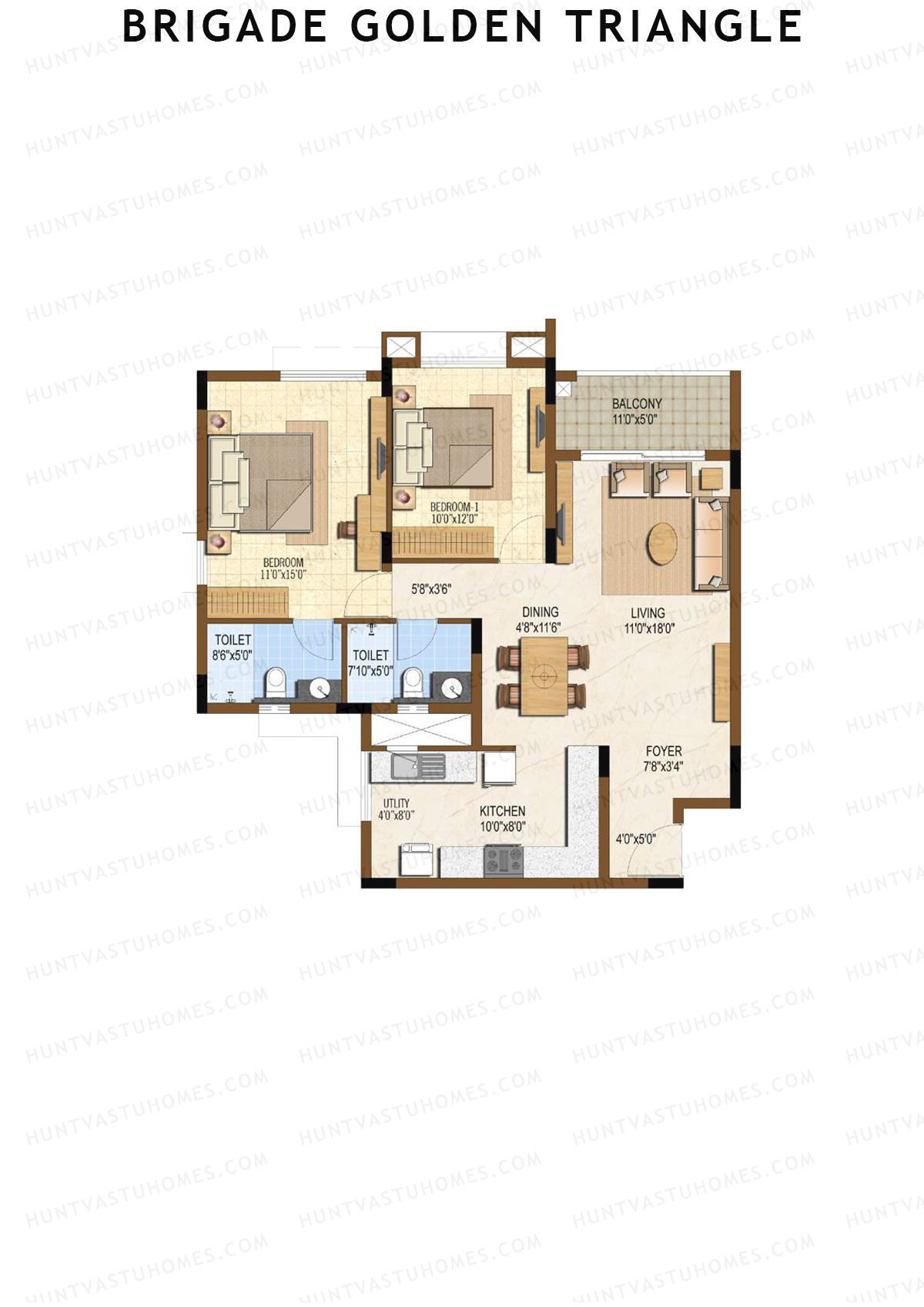 Brigade Golden Triangle Tower C Unit 1 (Type 2) Floor Plan
