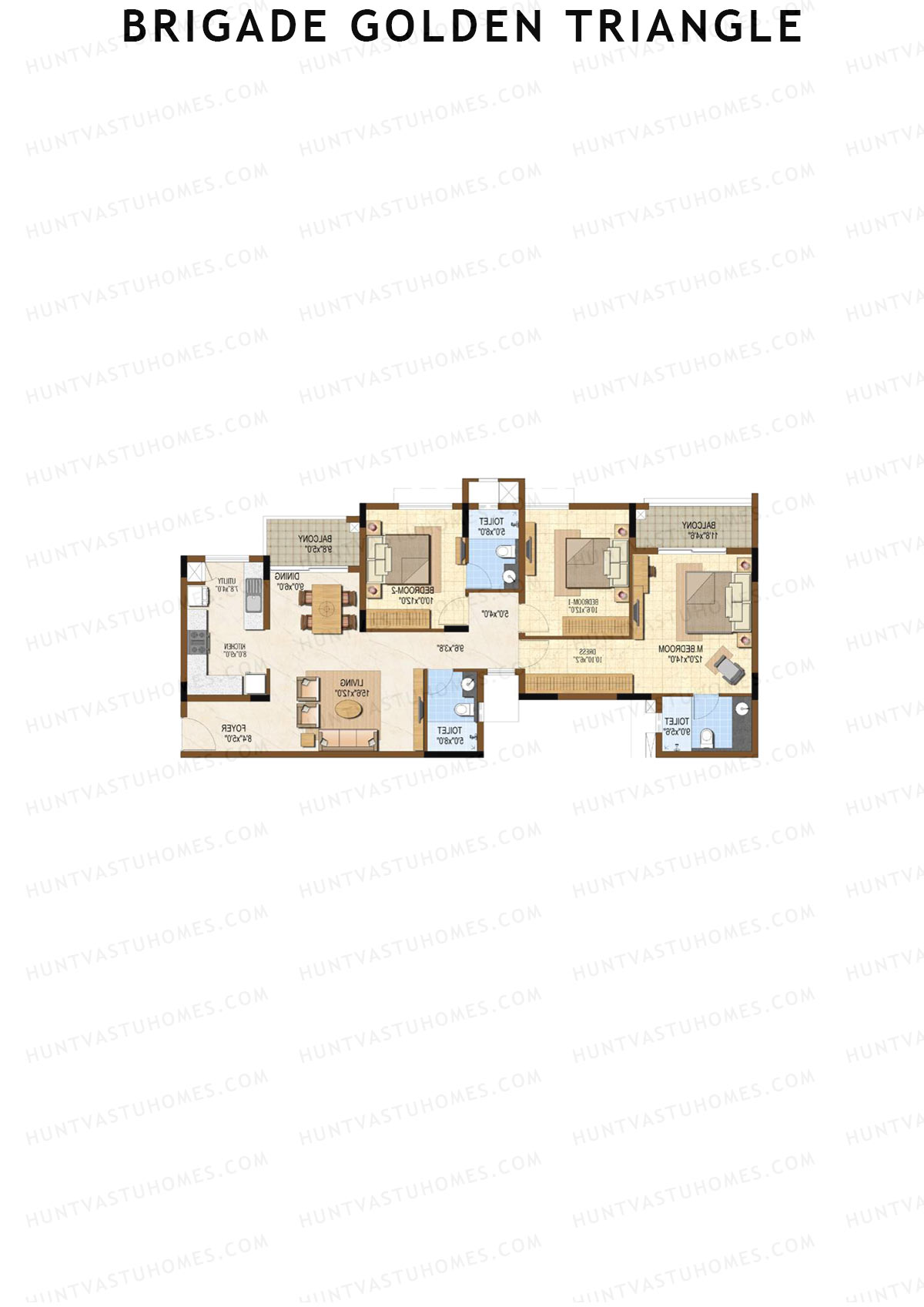Brigade Golden Triangle Tower C Unit 3 (Type 3) Floor Plan
