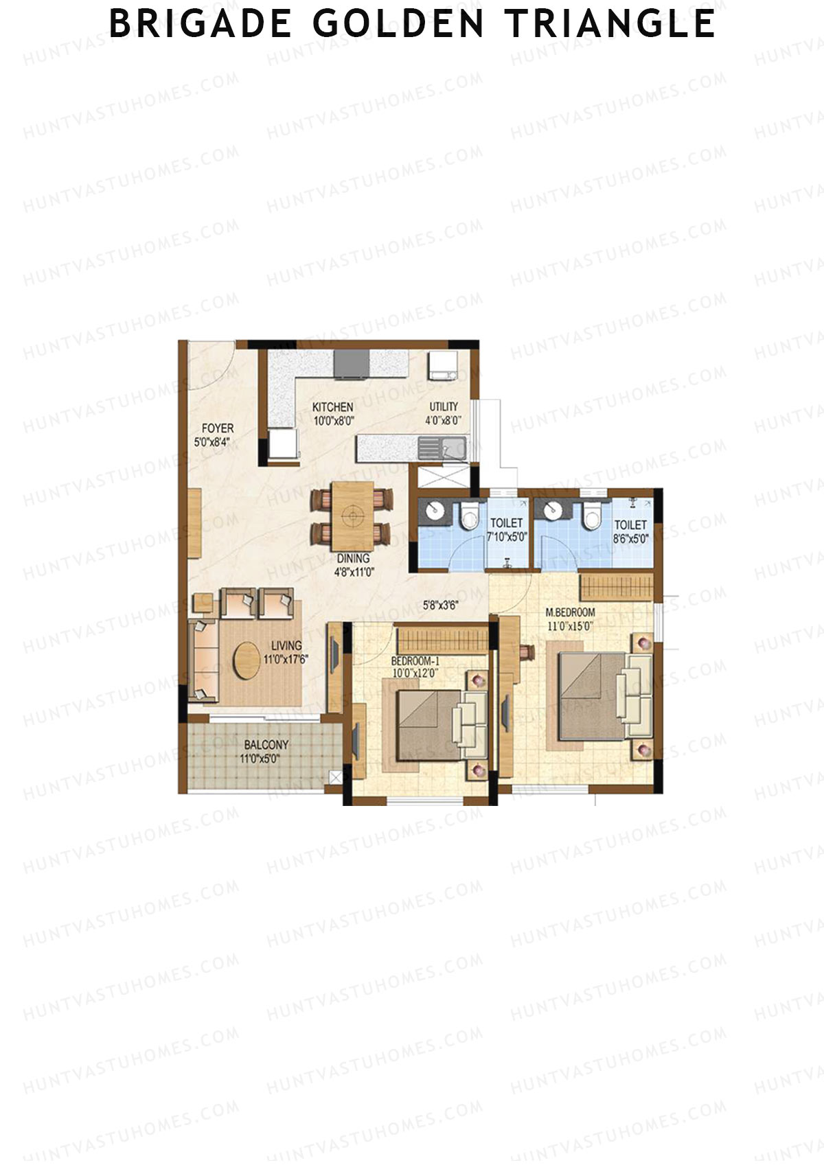 Brigade Golden Triangle Tower C Unit 5 (Type 1) Floor Plan