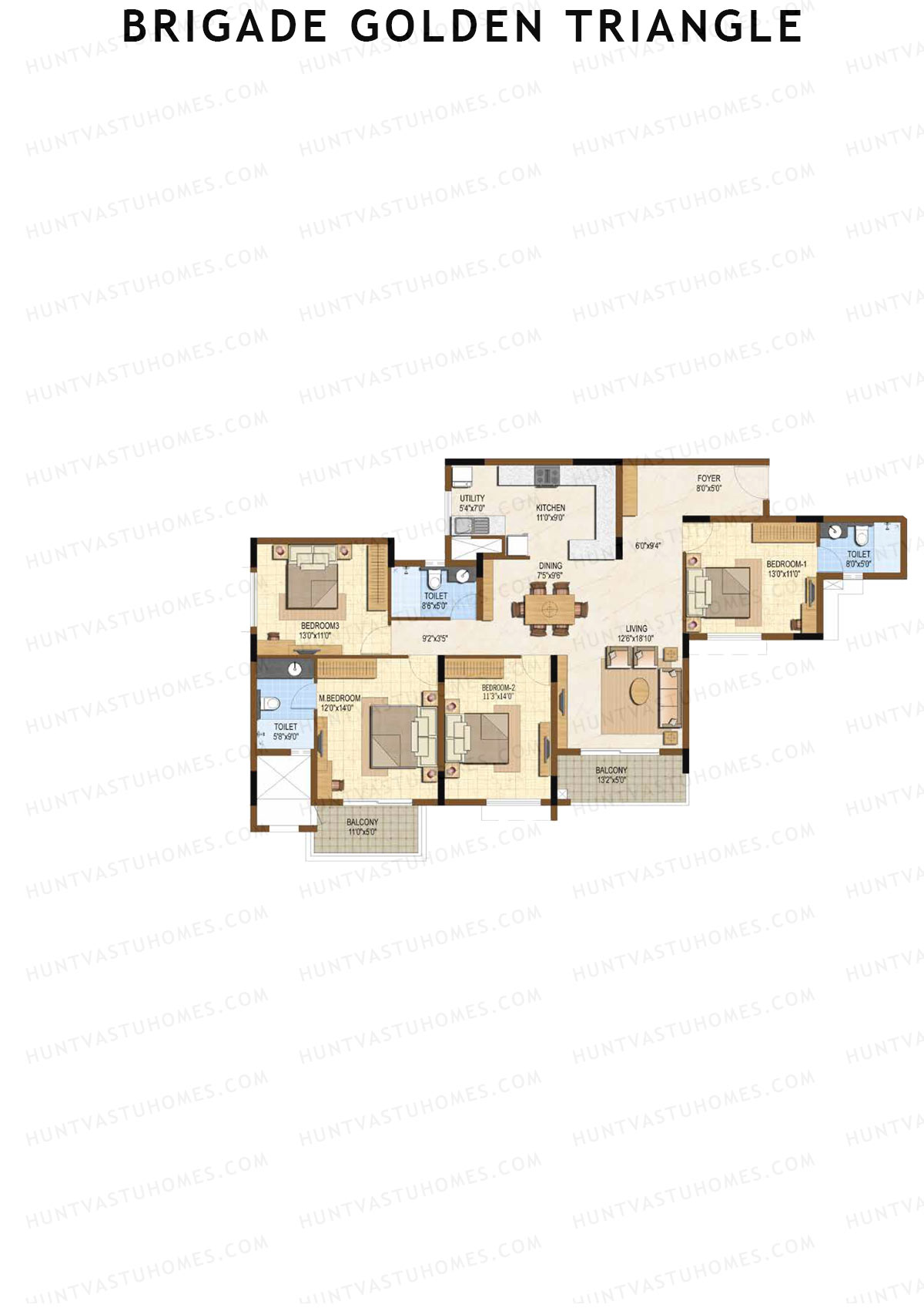 Brigade Golden Triangle Tower C Unit 7 (Type 1) Floor Plan