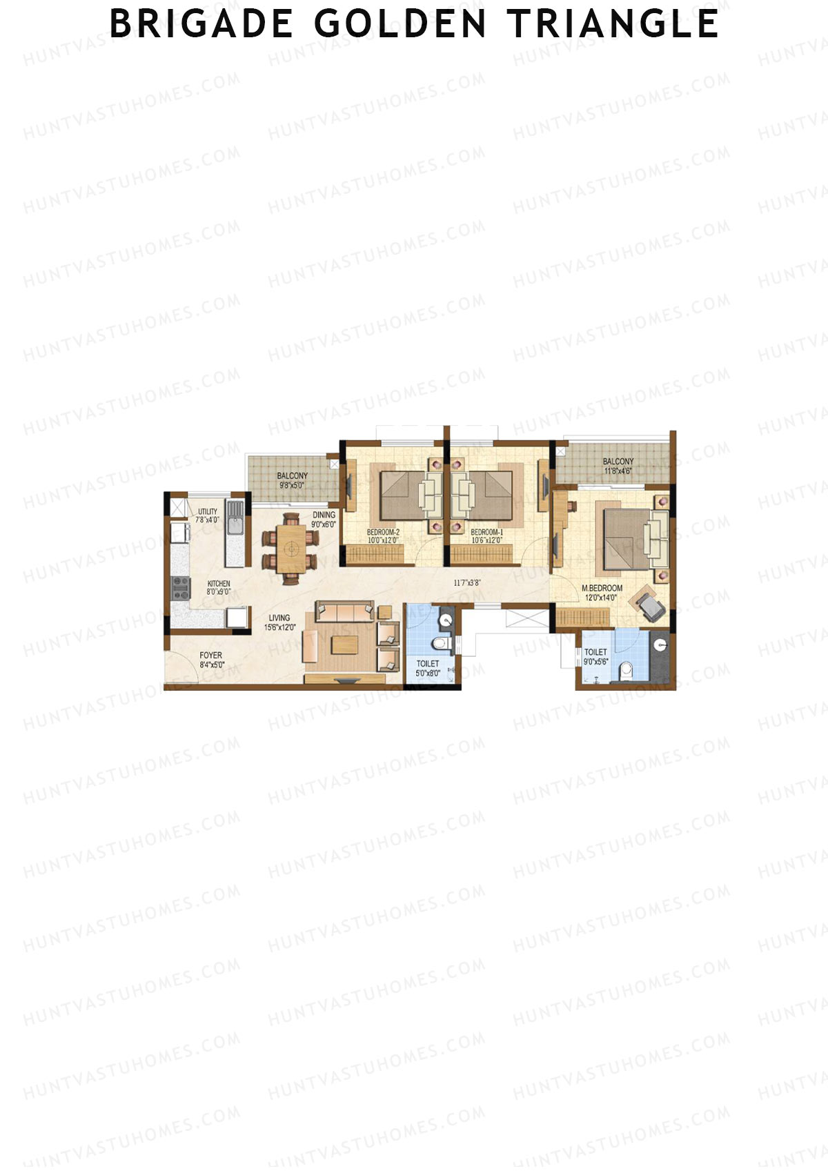 Brigade Golden Triangle Tower D Unit 3 (Type 2) Floor Plan